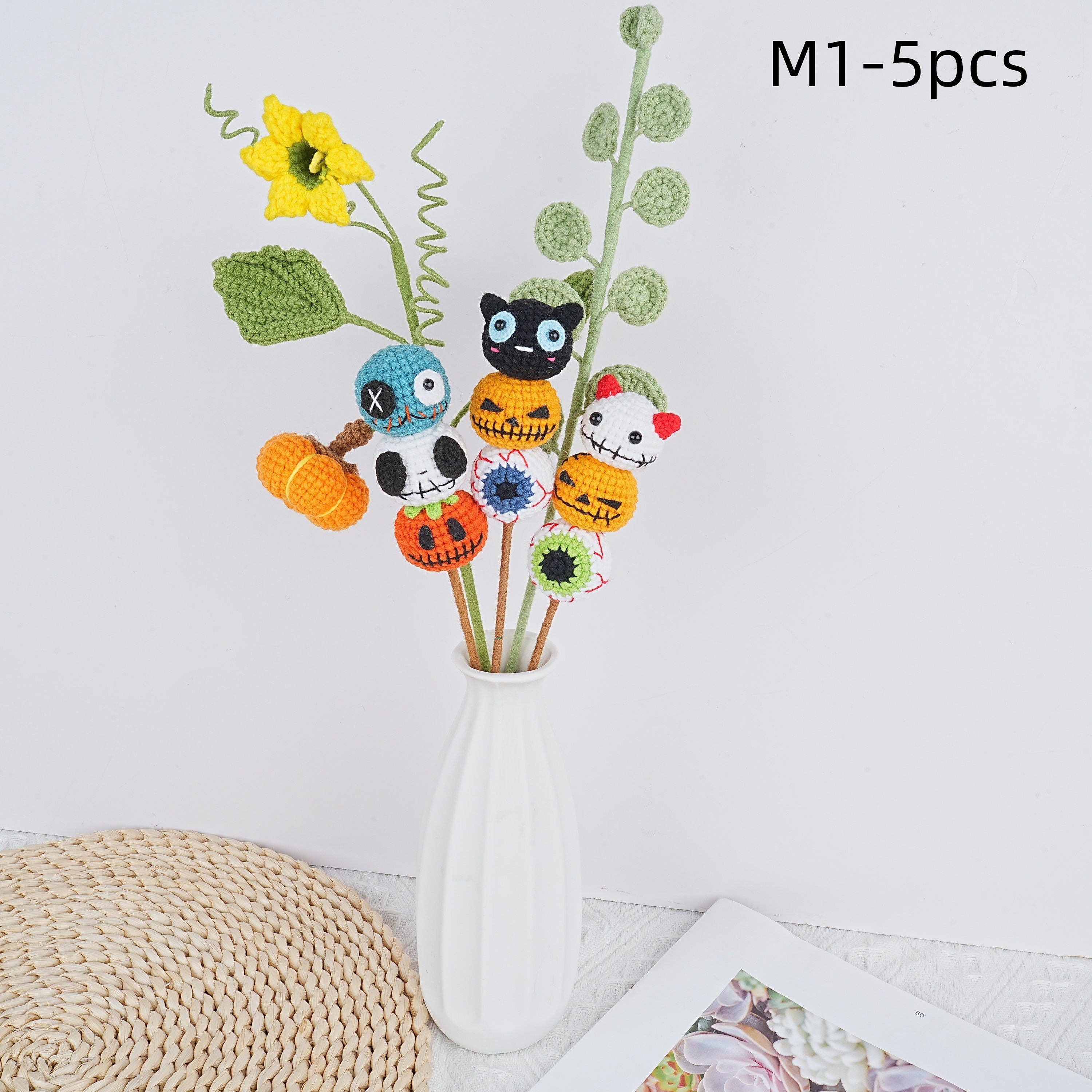 Handmade Crochet Devil Pumpkin Crochet Bouquet