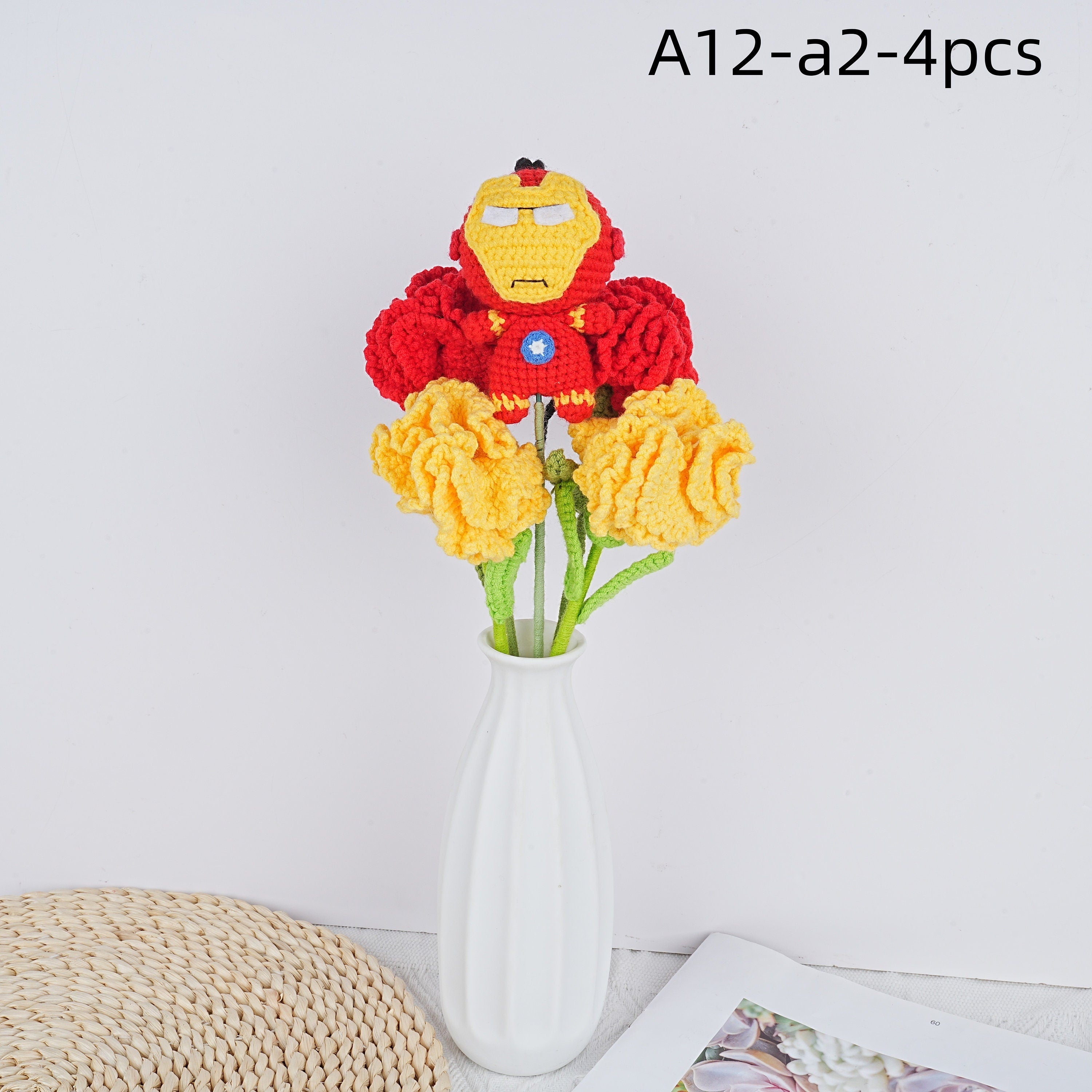 Handmade The Avengers Doll Carnation Crochet Bouquet