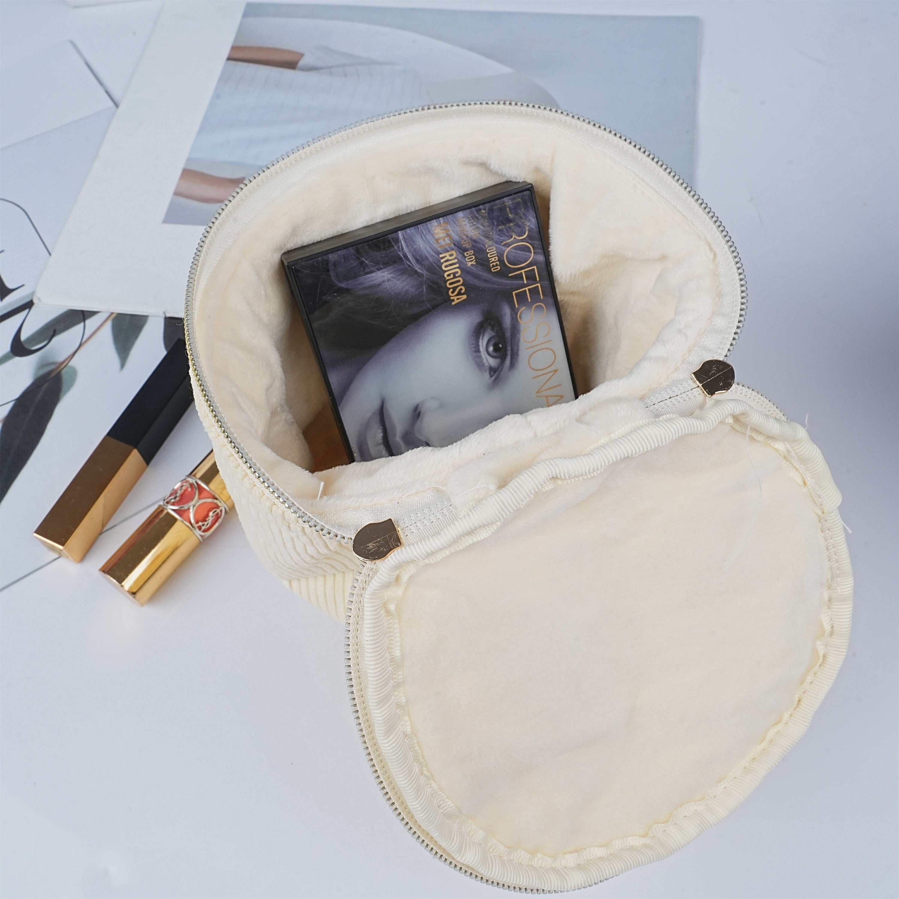 Handmade Cartoon Totoro Corduroy Portable Bucket Cosmetic Bag