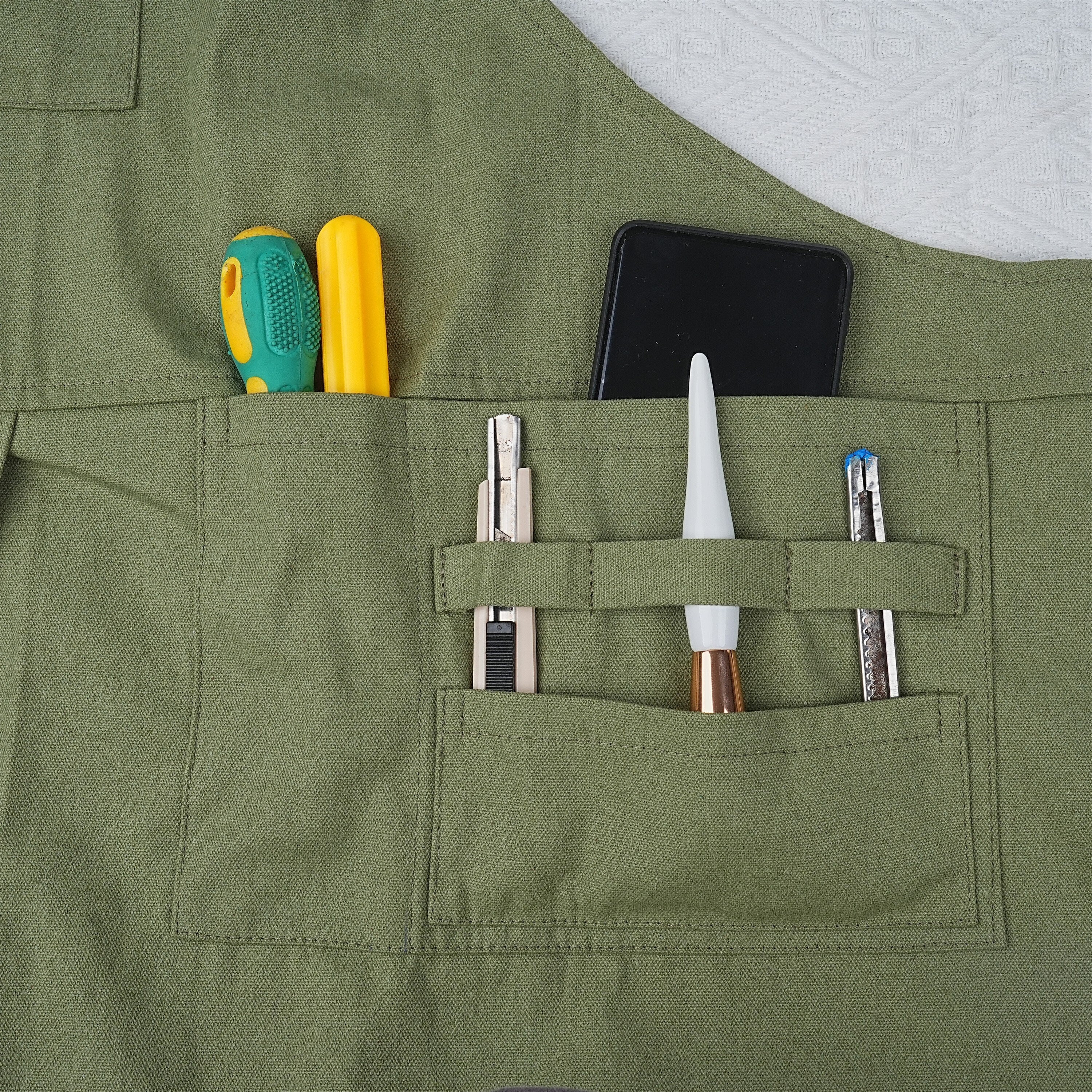 Handmade Adjustable Crossback Canvas Apron with Multiple Pockets&Towel Loop