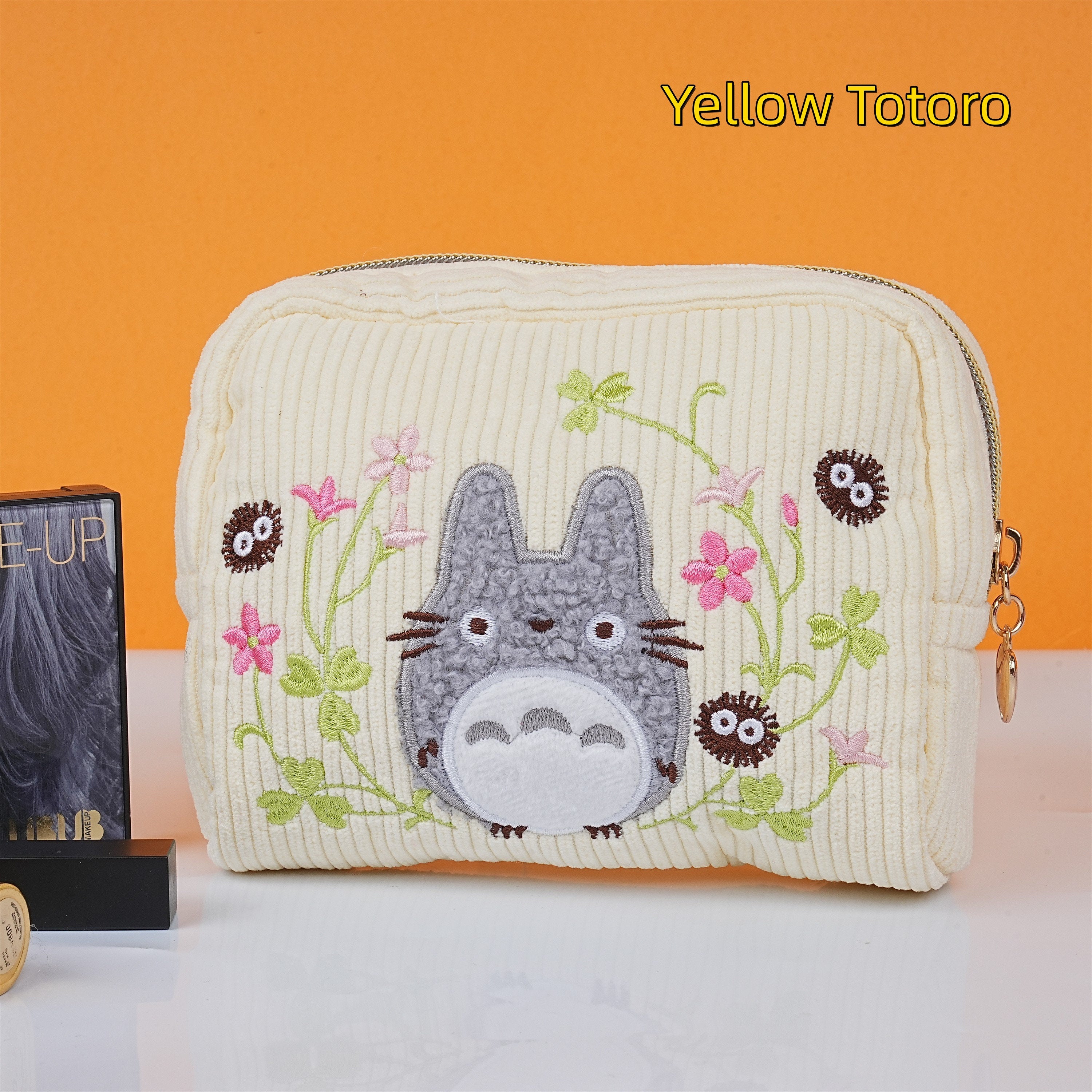 Handmade Embroidered Cartoon Totoro Corduroy Cosmetic Bag