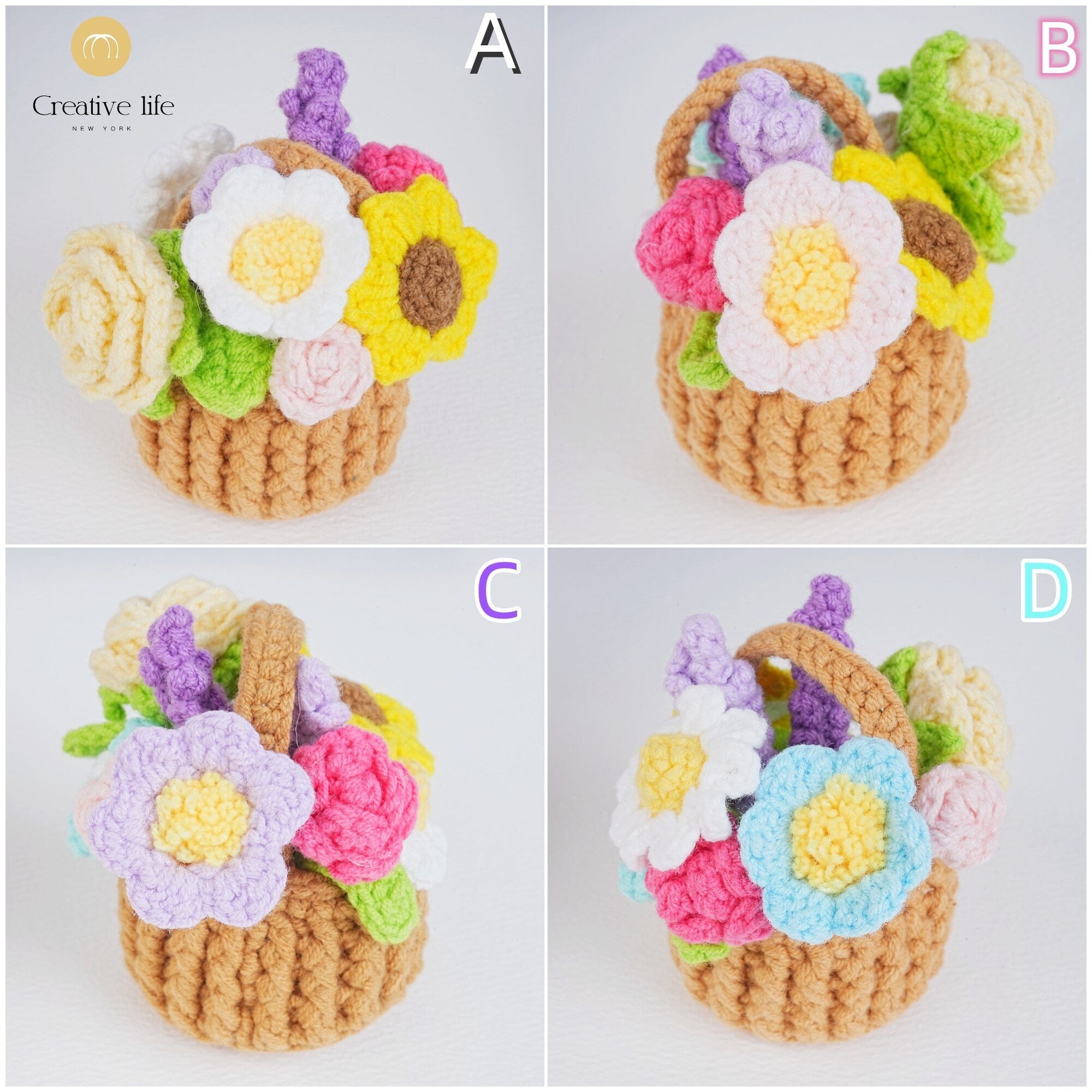 Handmade Crochet Sunflower/Lily of valley/Rose/Daisy/Lavender Mini Floral Basket