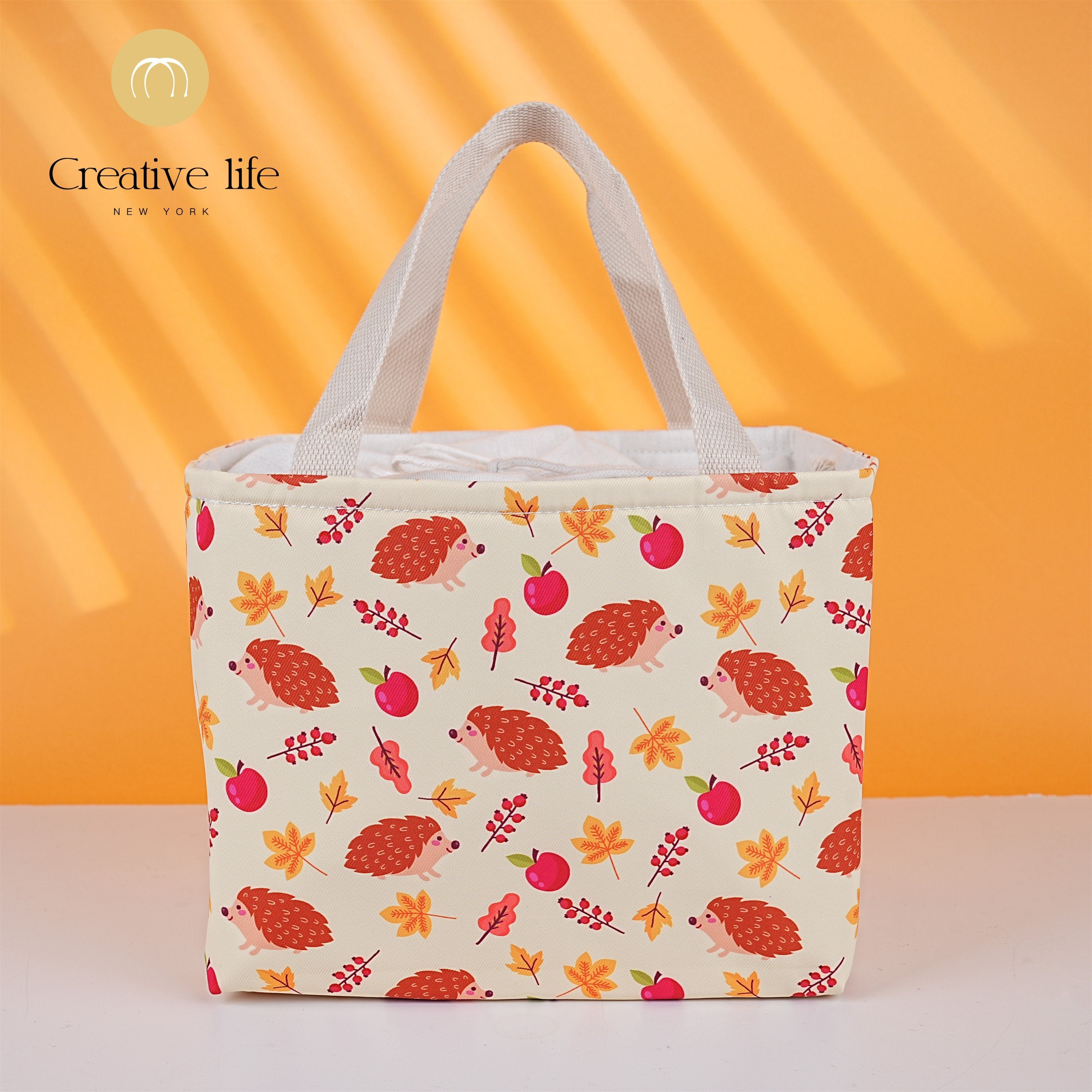 Handmade XL Hedgehog Maple Leaf Insulated Lunch Bag For Kids/Adult