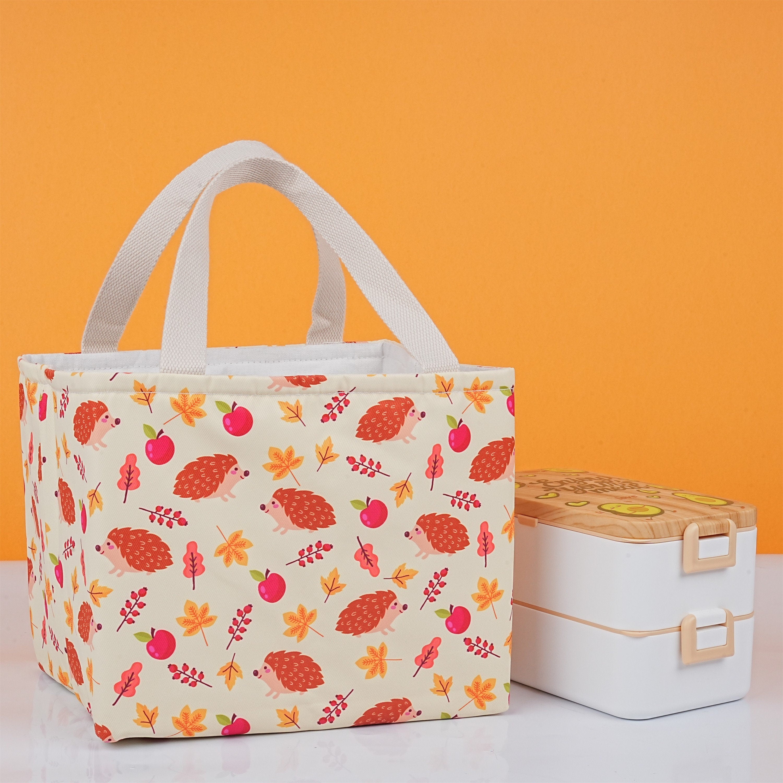 Handmade XL Hedgehog Maple Leaf Insulated Lunch Bag For Kids/Adult