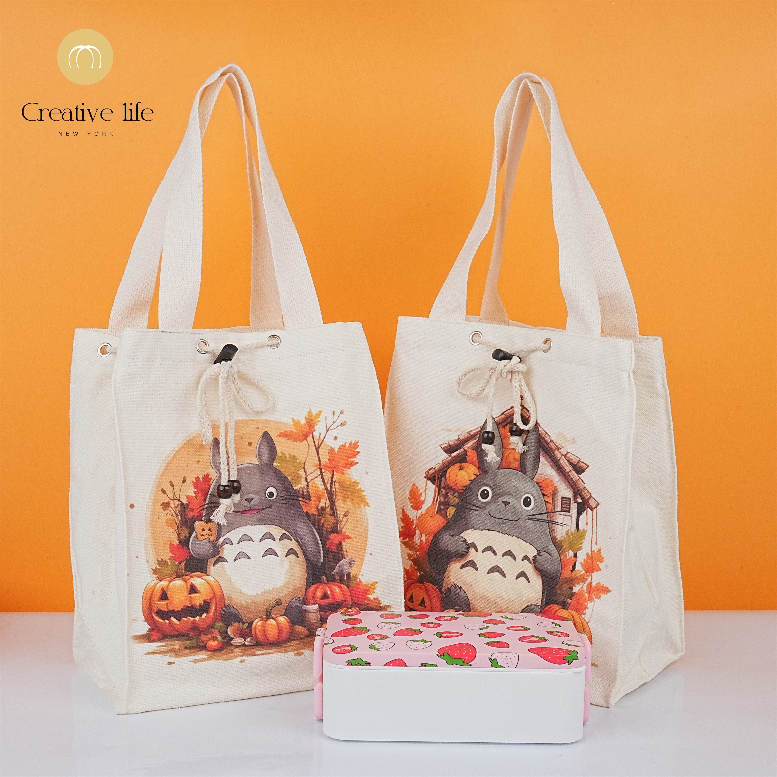 Handmade Pumpkin Totoro Canvas Tote Bag