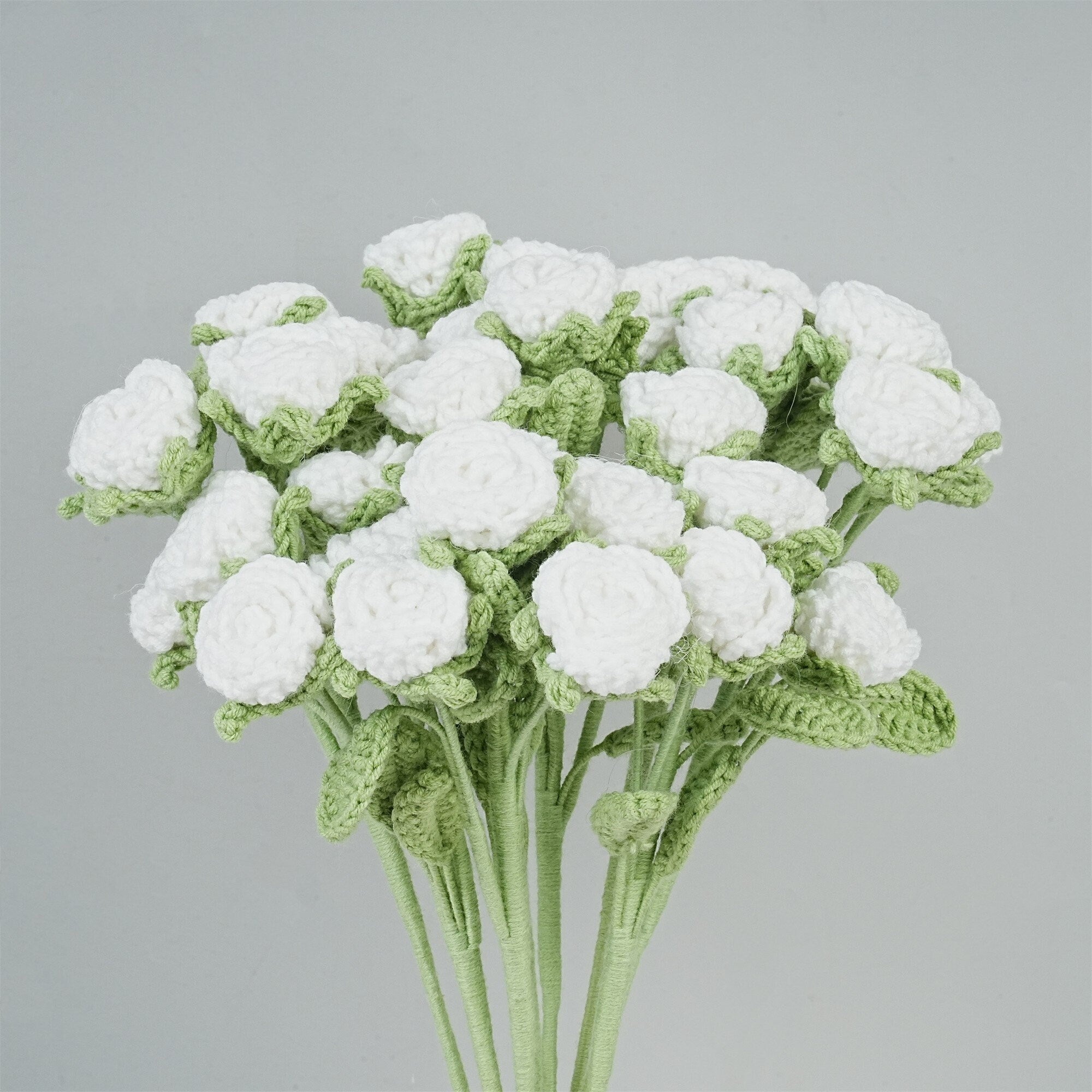 Handmade White Roses Crochet Bouquet