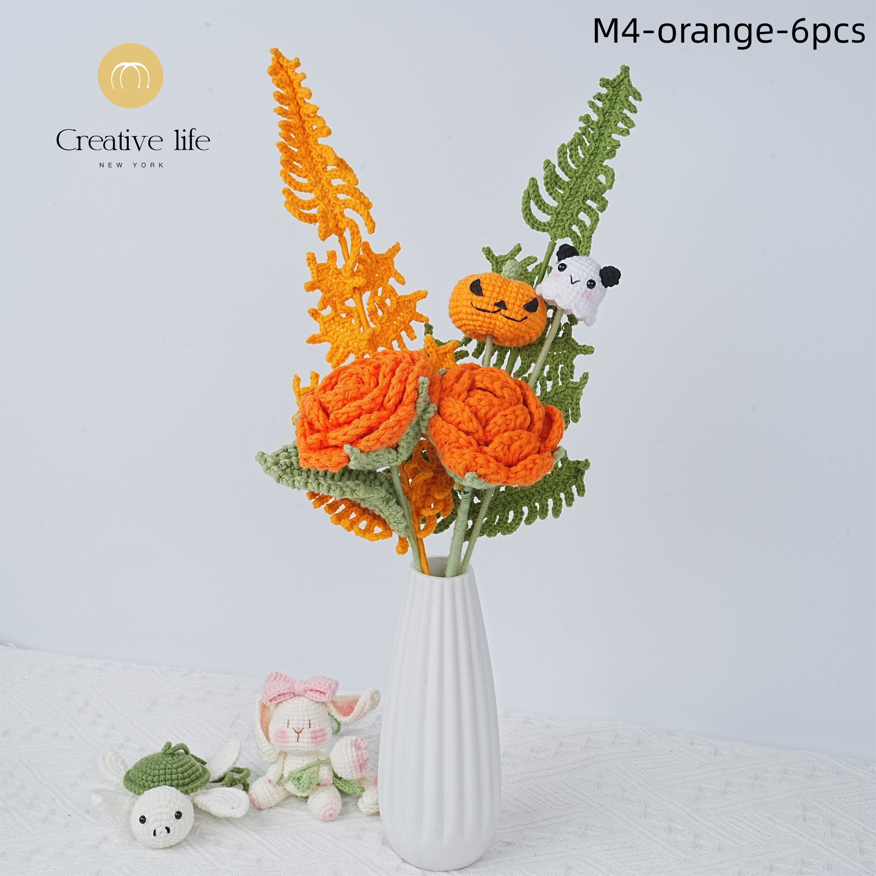 Handmade Devil Pumpkin Rose Carnation Crochet Bouquet