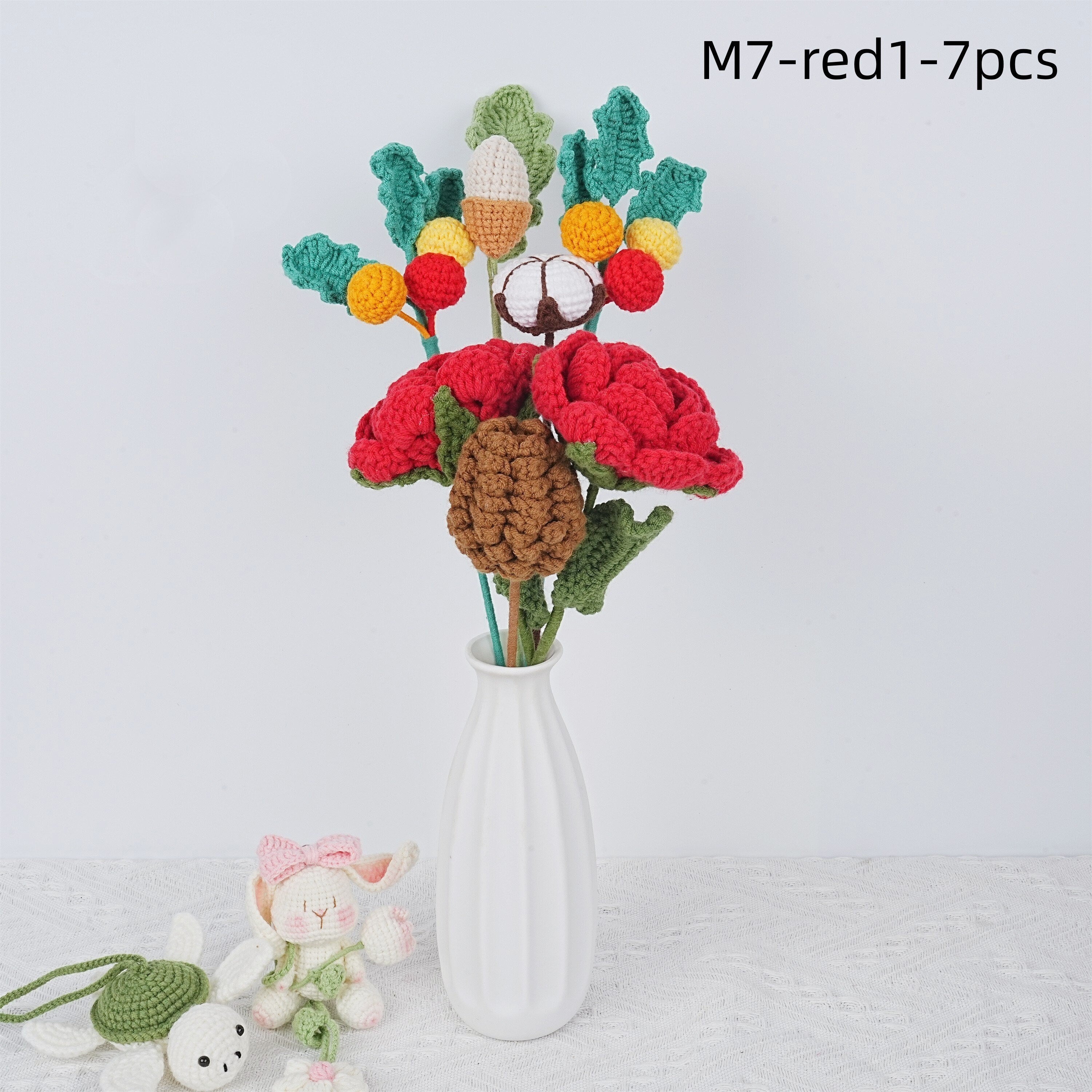 Handmade Rose/Cotton/Pinecone/Greeny/Carnation Crochet Bouquet