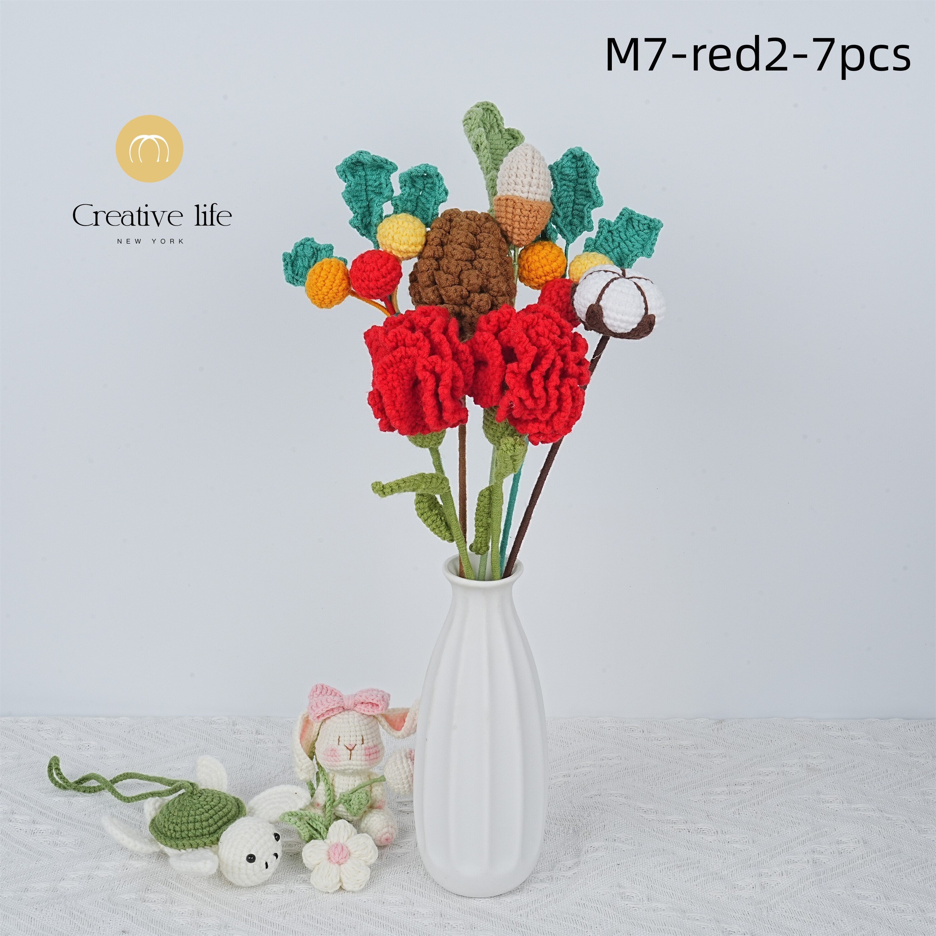 Handmade Rose/Cotton/Pinecone/Greeny/Carnation Crochet Bouquet