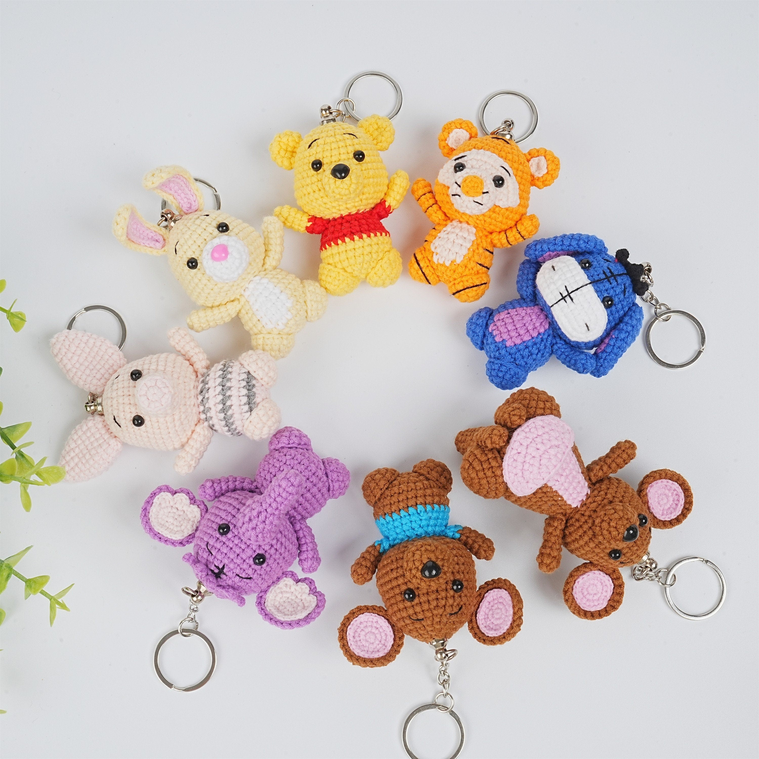Cute Pooh Bear And Friends Crochet Ornament Keychain Sets