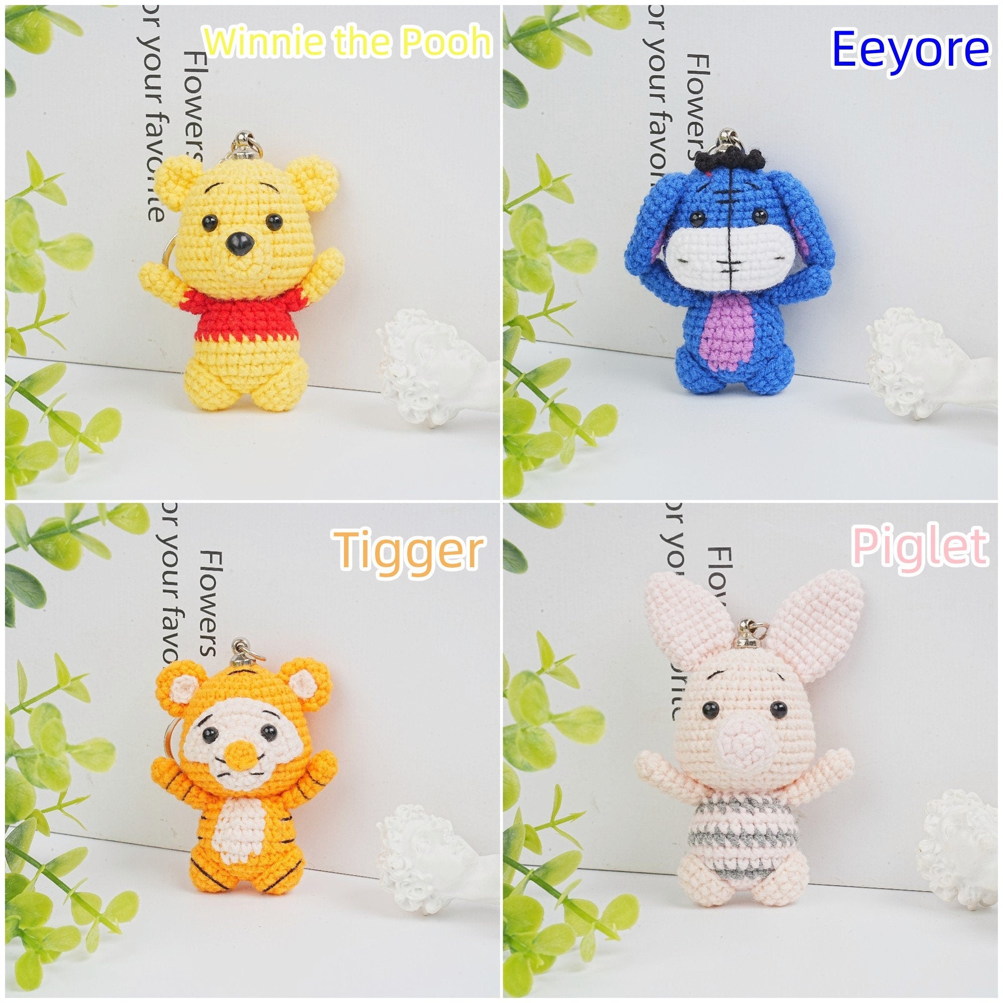 Cute Pooh Bear And Friends Crochet Ornament Keychain Sets
