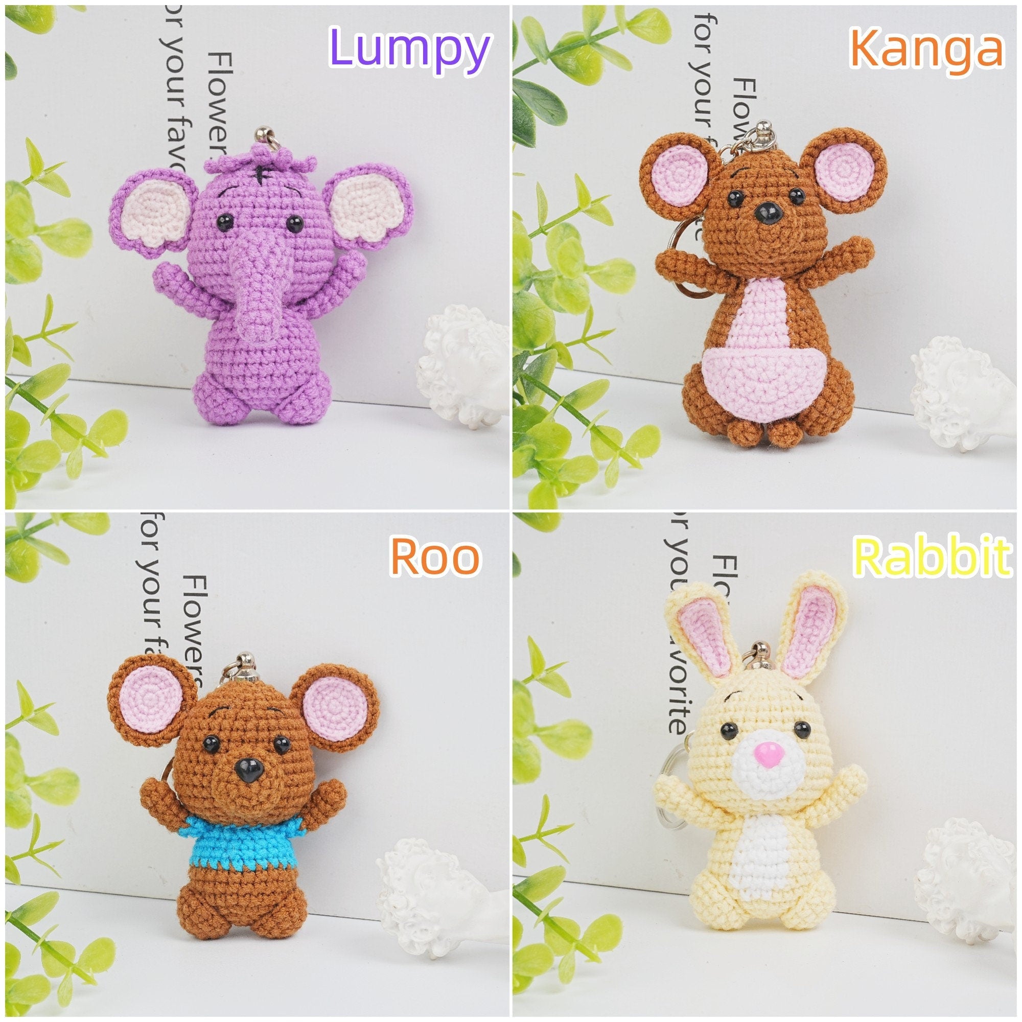 Cute Pooh Bear And Friends Crochet Ornament Keychain Sets
