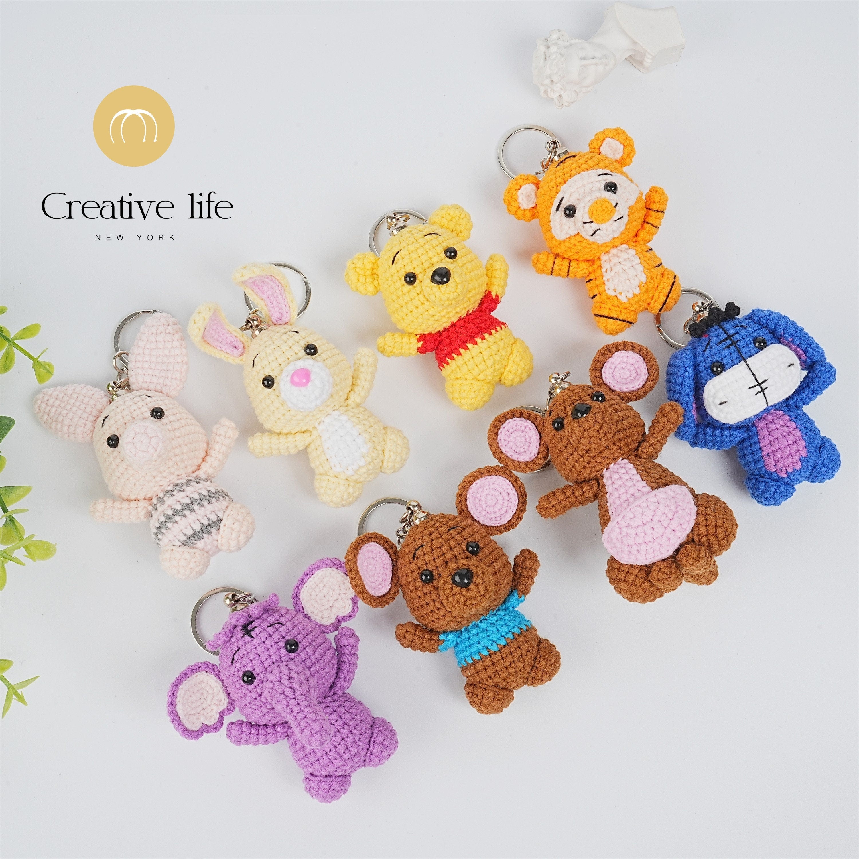 Cute Pooh Bear And Friends Crochet Ornament Keychain Sets