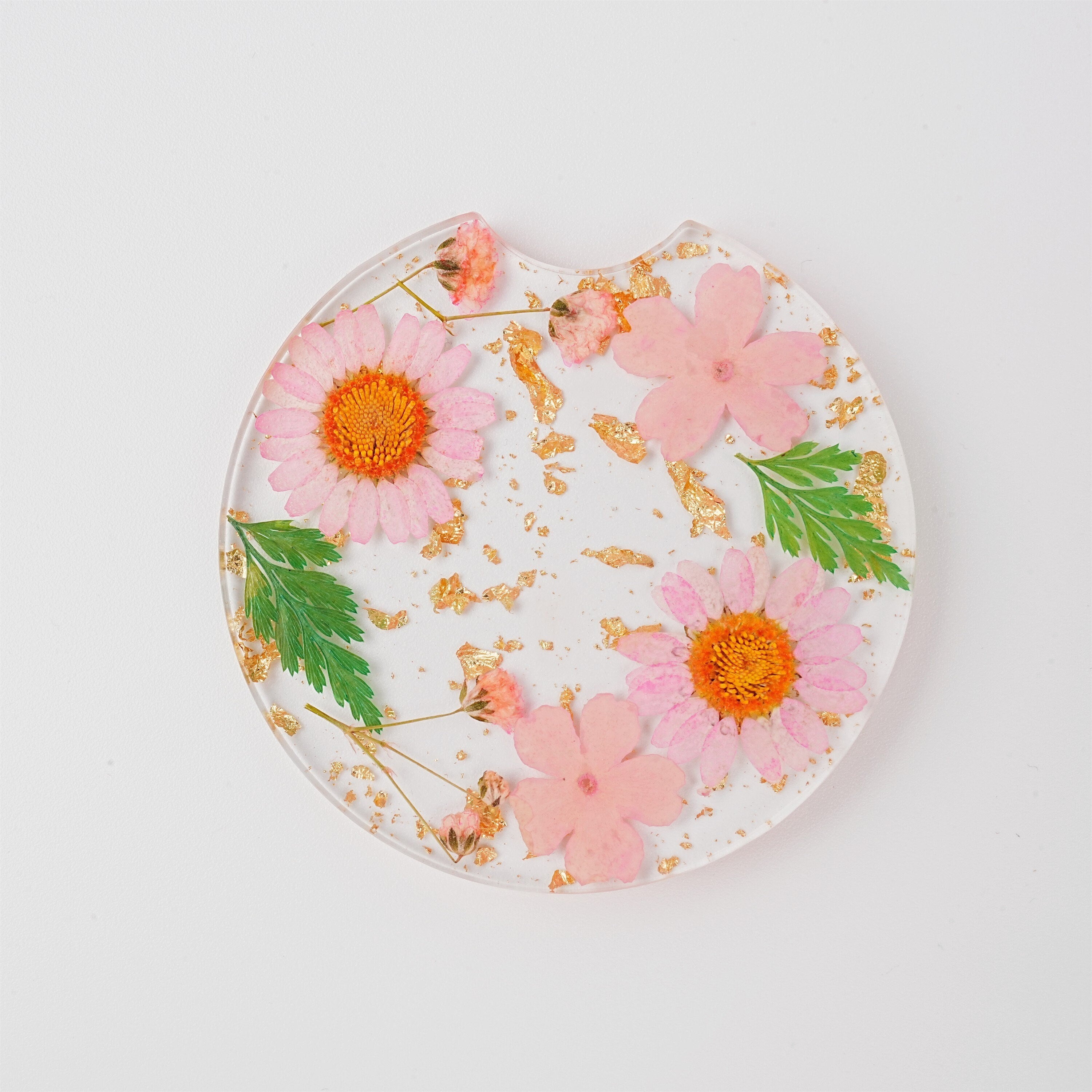Round Shaped Resin Car Coasters with Real Dried Flowers
