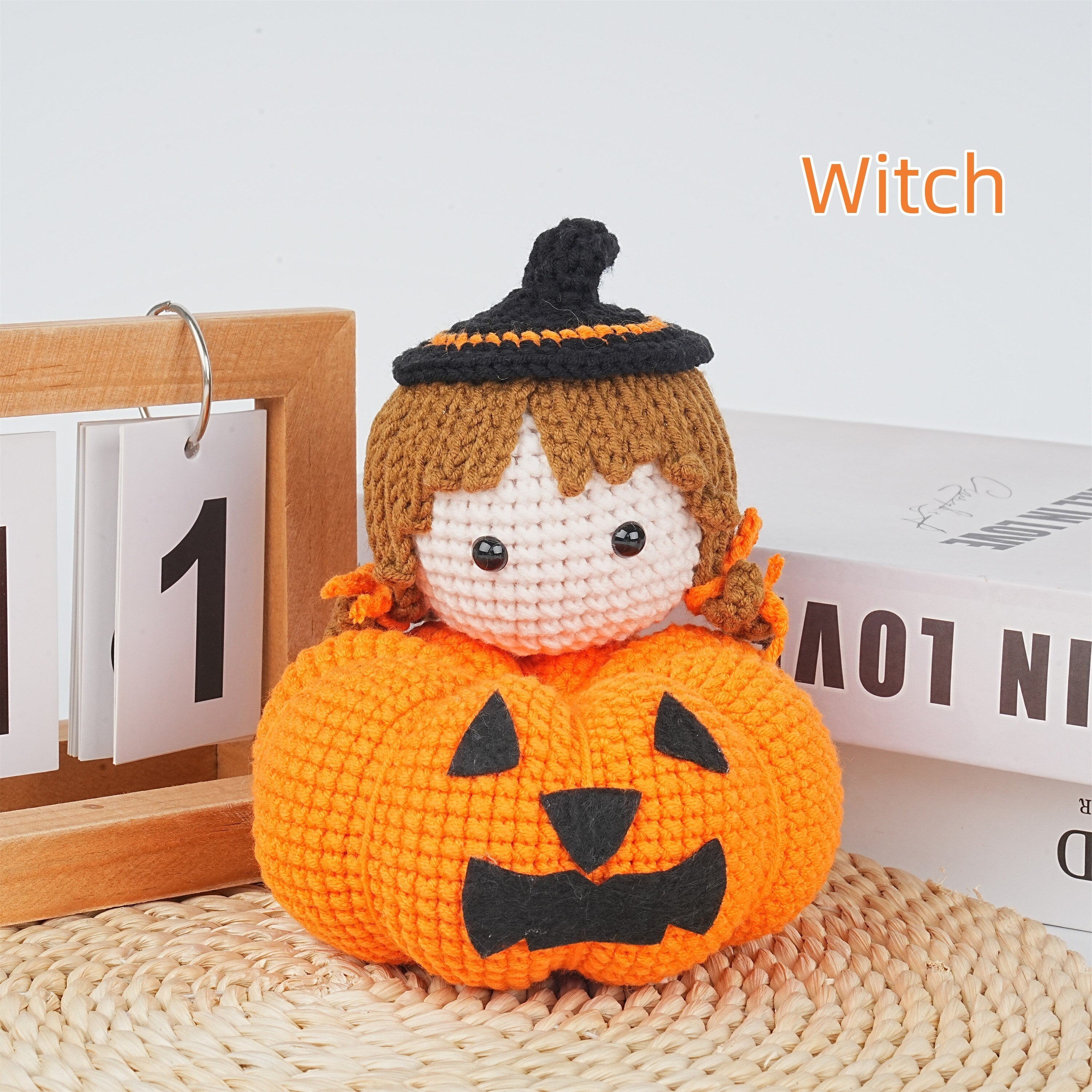 Crochet Black Cat Clown/Witch/Skeleton Pumpkin Phone Holder,Halloween Decor