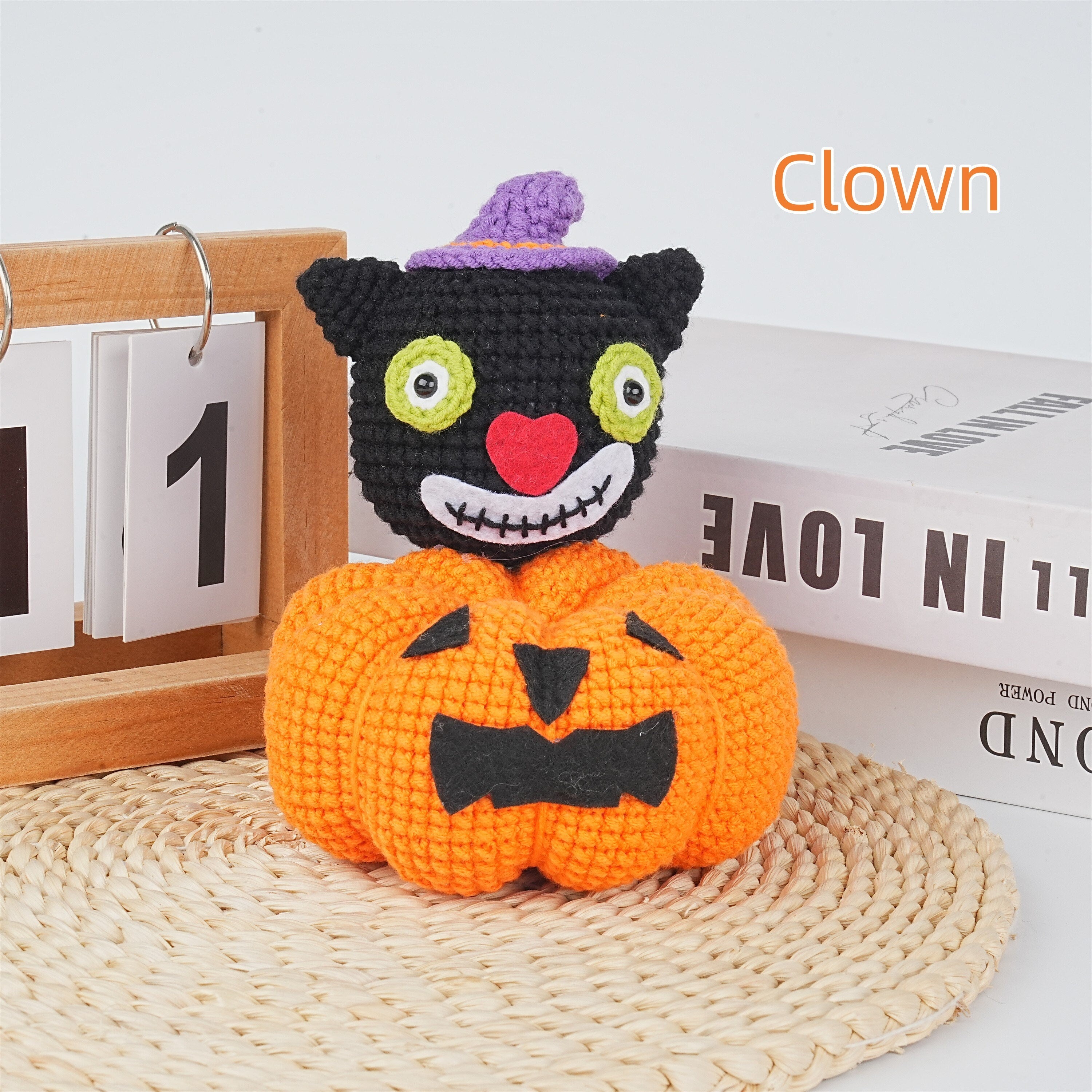 Crochet Black Cat Clown/Witch/Skeleton Pumpkin Phone Holder,Halloween Decor