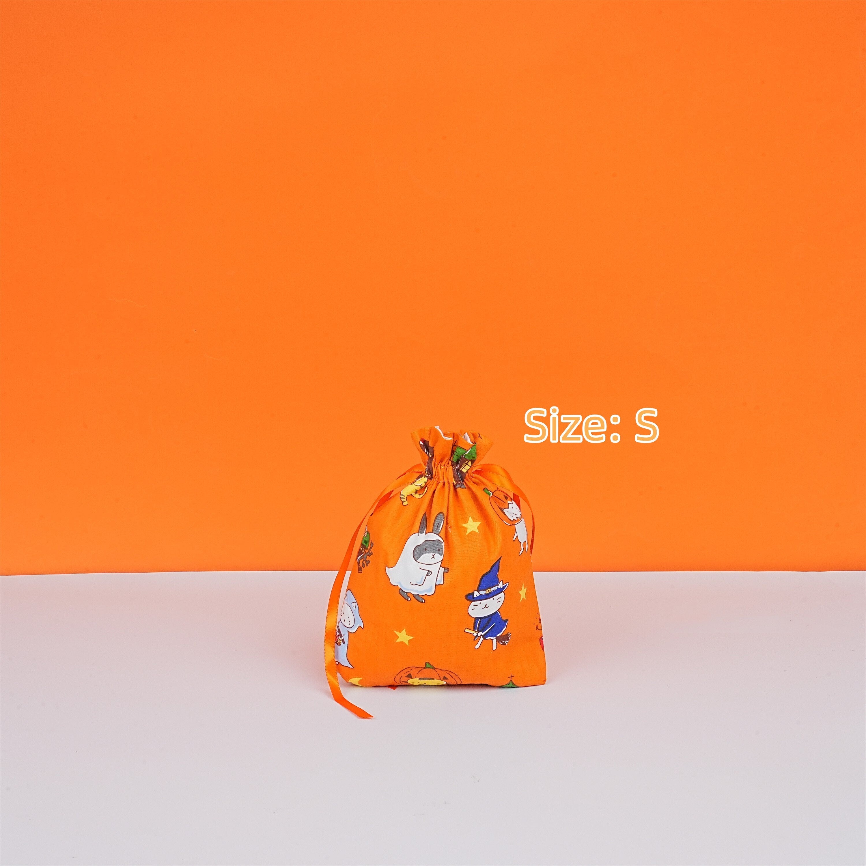Orange Halloween Animal-themed Cotton Drawstring Gift Bags