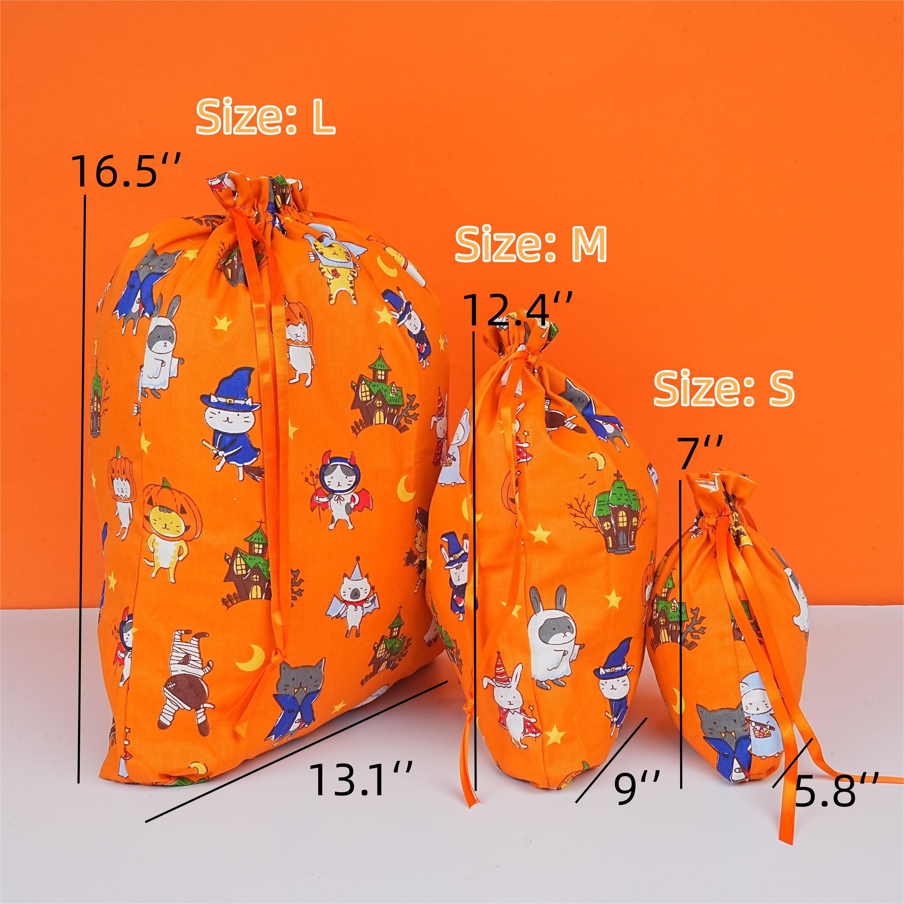 Orange Halloween Animal-themed Cotton Drawstring Gift Bags