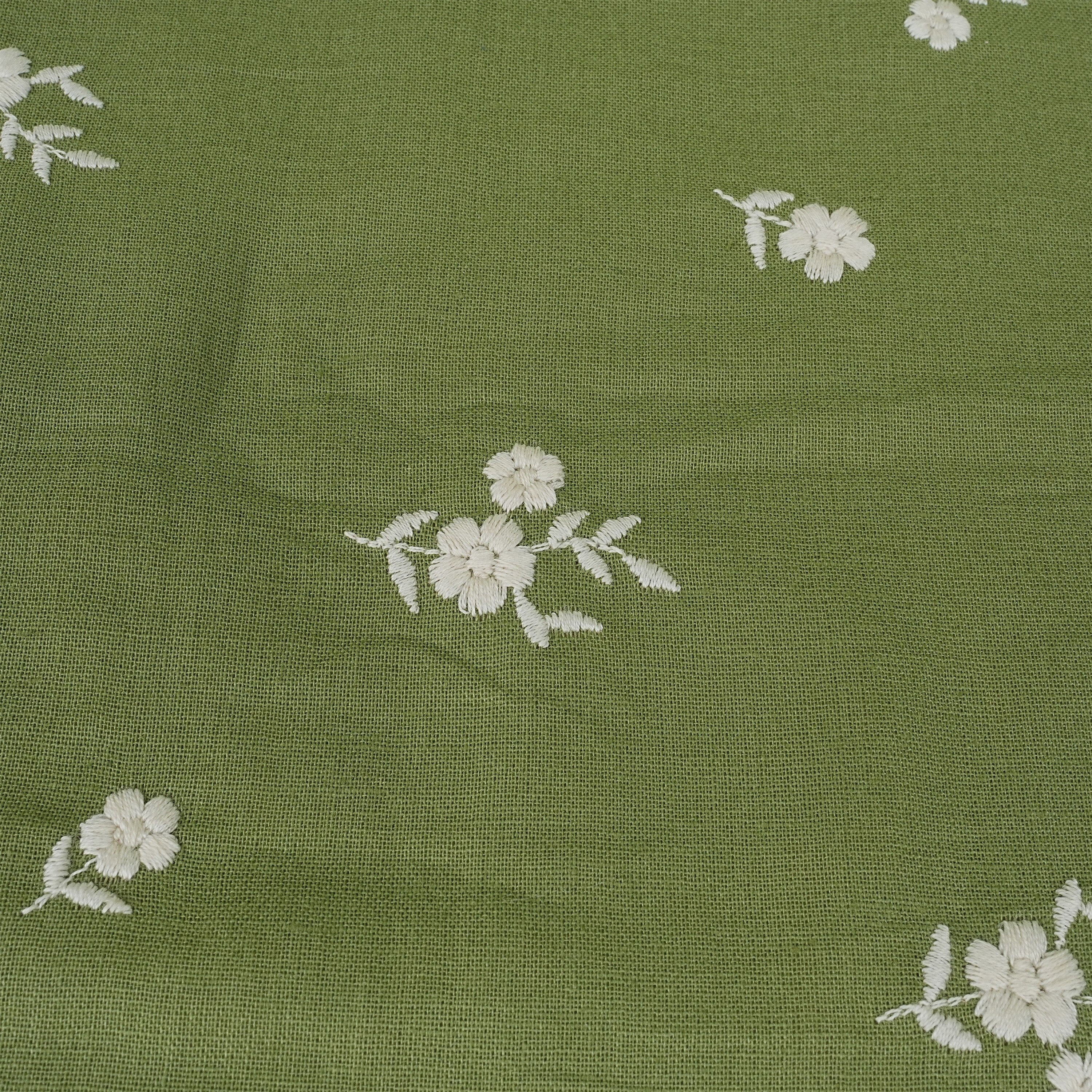 Green Daisy Embroidered Linen Tote Bag