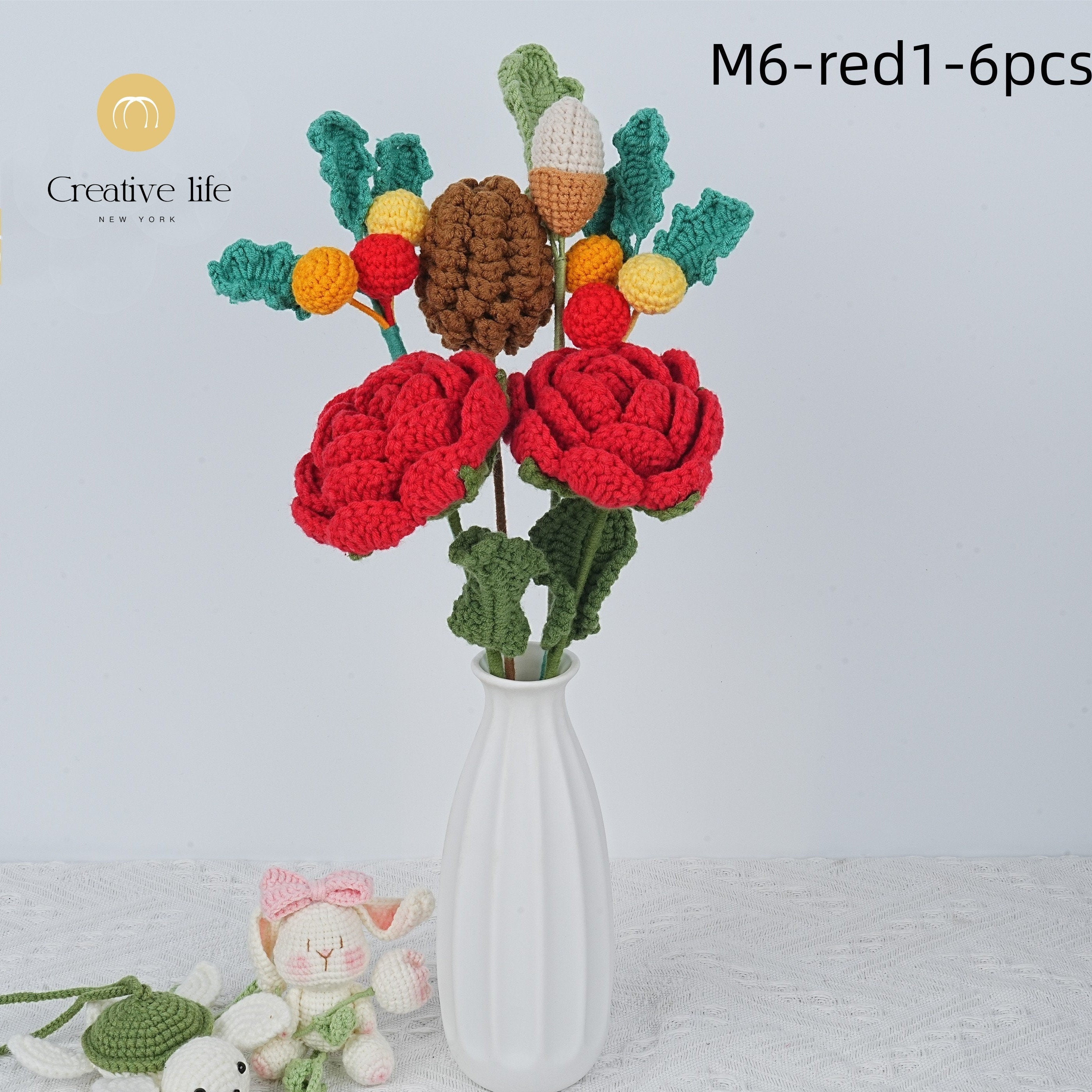 Handmade Rose/Pinecone/Greeny/Carnation Crochet Bouquet