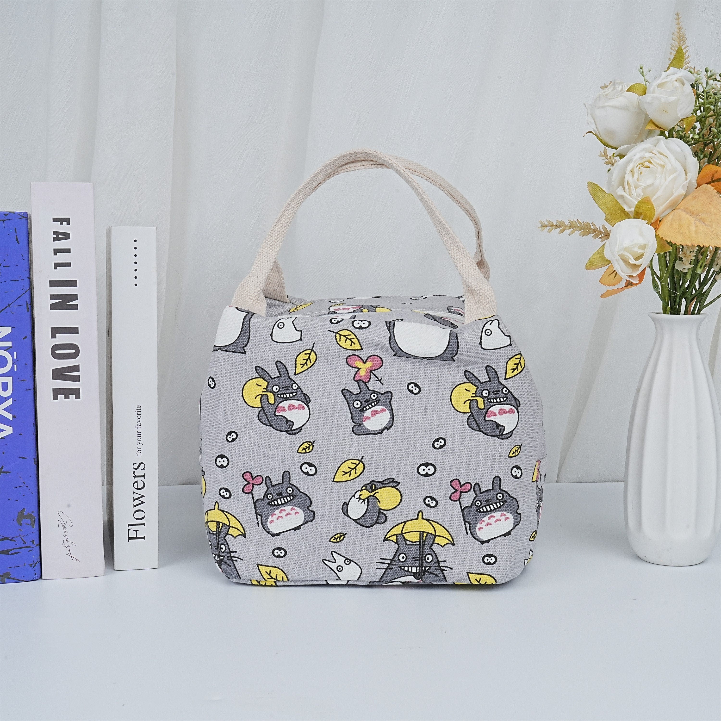 Handmade Embroidered Totoro Pattern Zipper Lunch Bag with Heat Insulated