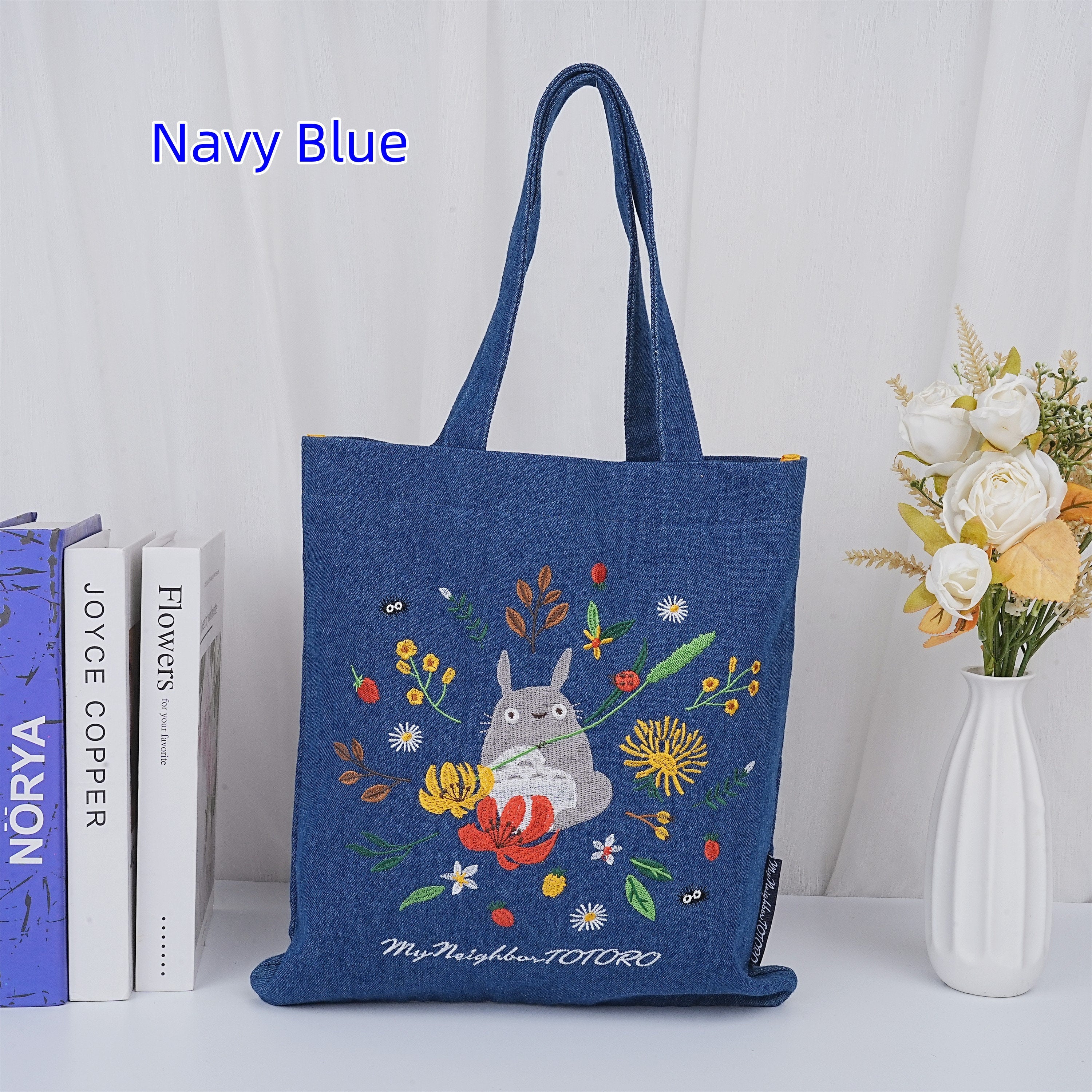 Embroidered Kiki's Delivery Service/My neighbor Totoro Denim Canvas Tote Bag