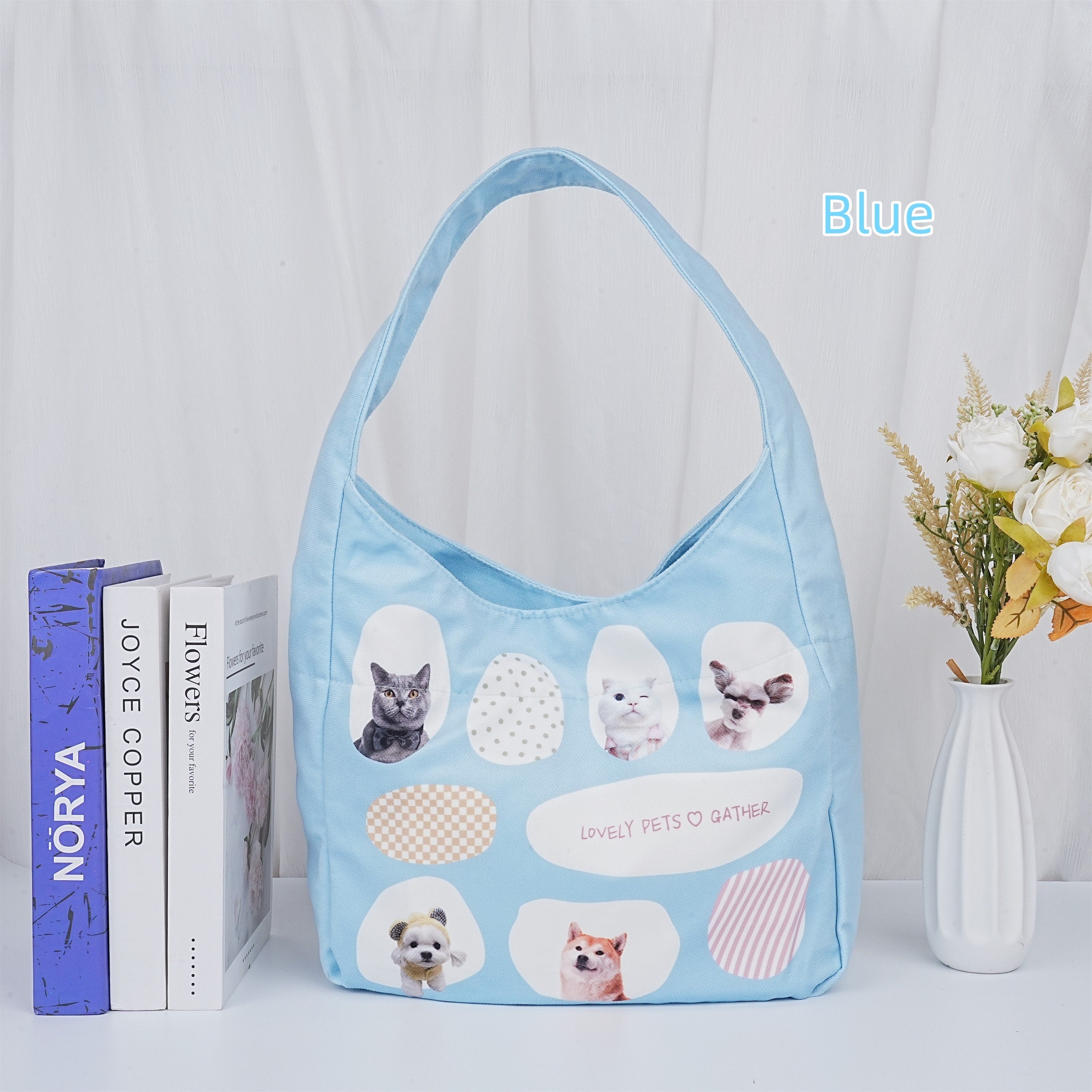 Lovely pets print Hobo Bag,Pink/Blue Handbag