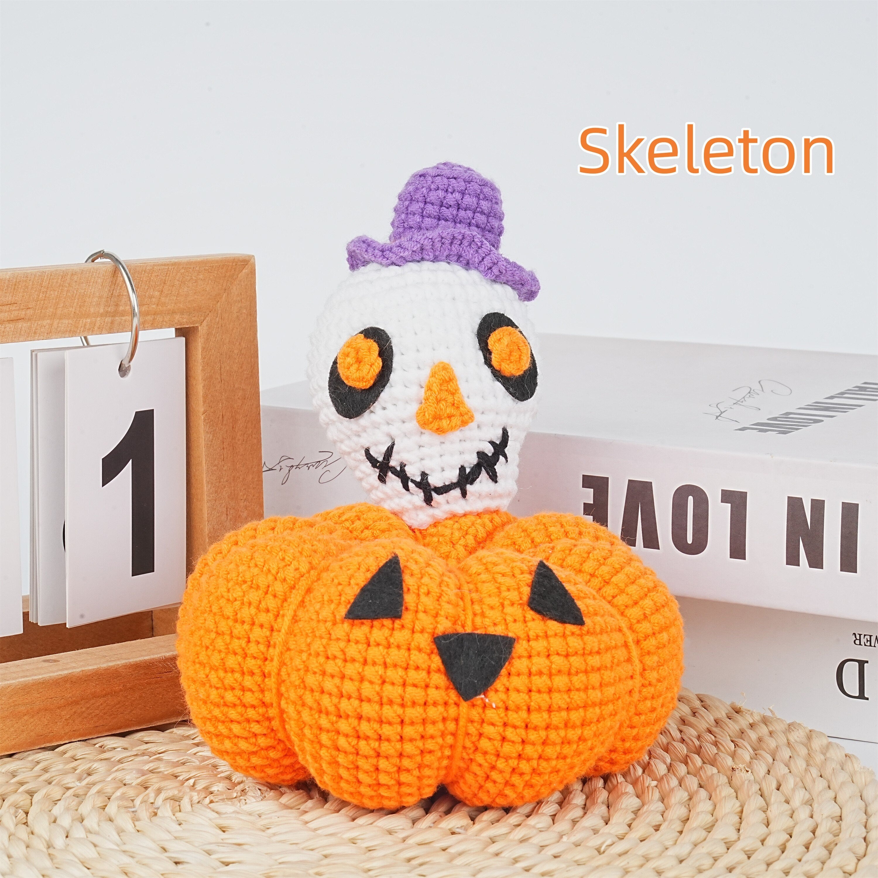 Crochet Black Cat Clown/Witch/Skeleton Pumpkin Phone Holder,Halloween Decor