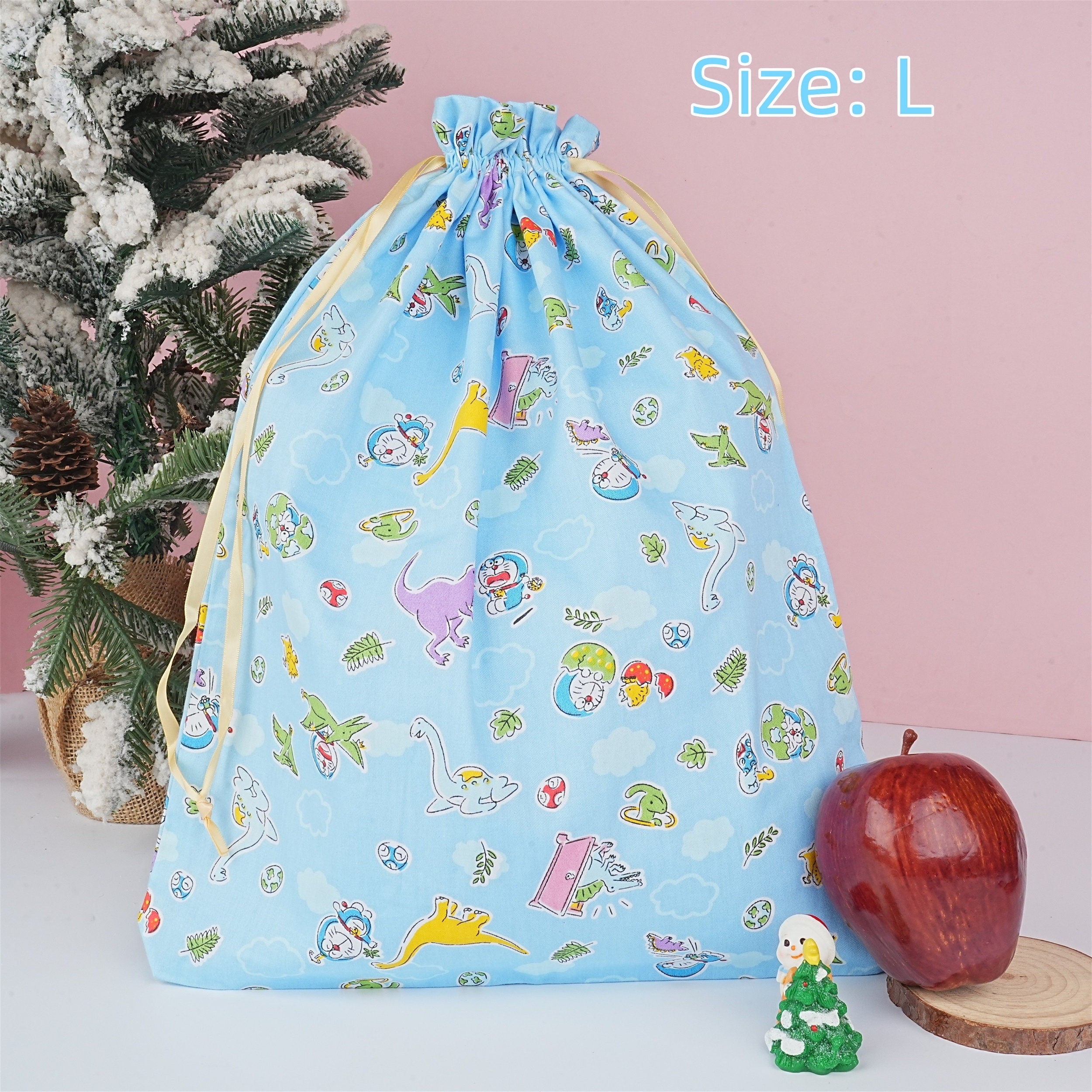 S/M/L Handmade Doraemon Light Blue Cartoon Drawstring Gift Bags