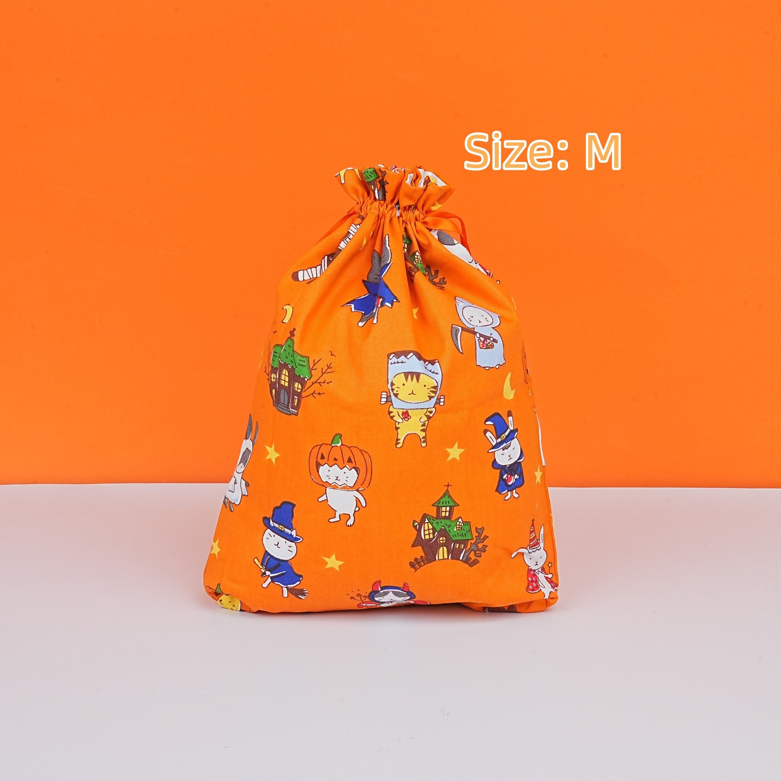 Orange Halloween Animal-themed Cotton Drawstring Gift Bags