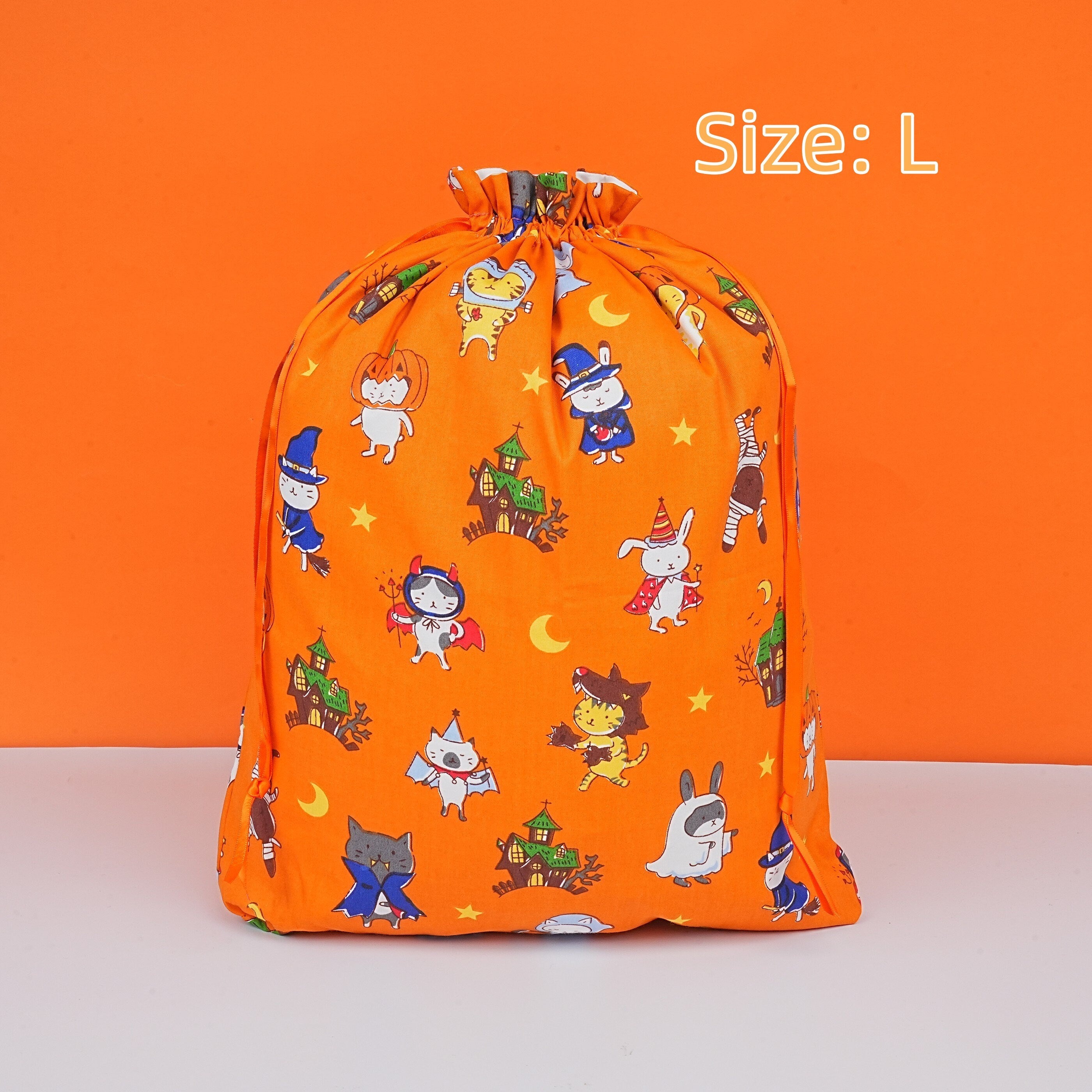 Orange Halloween Animal-themed Cotton Drawstring Gift Bags