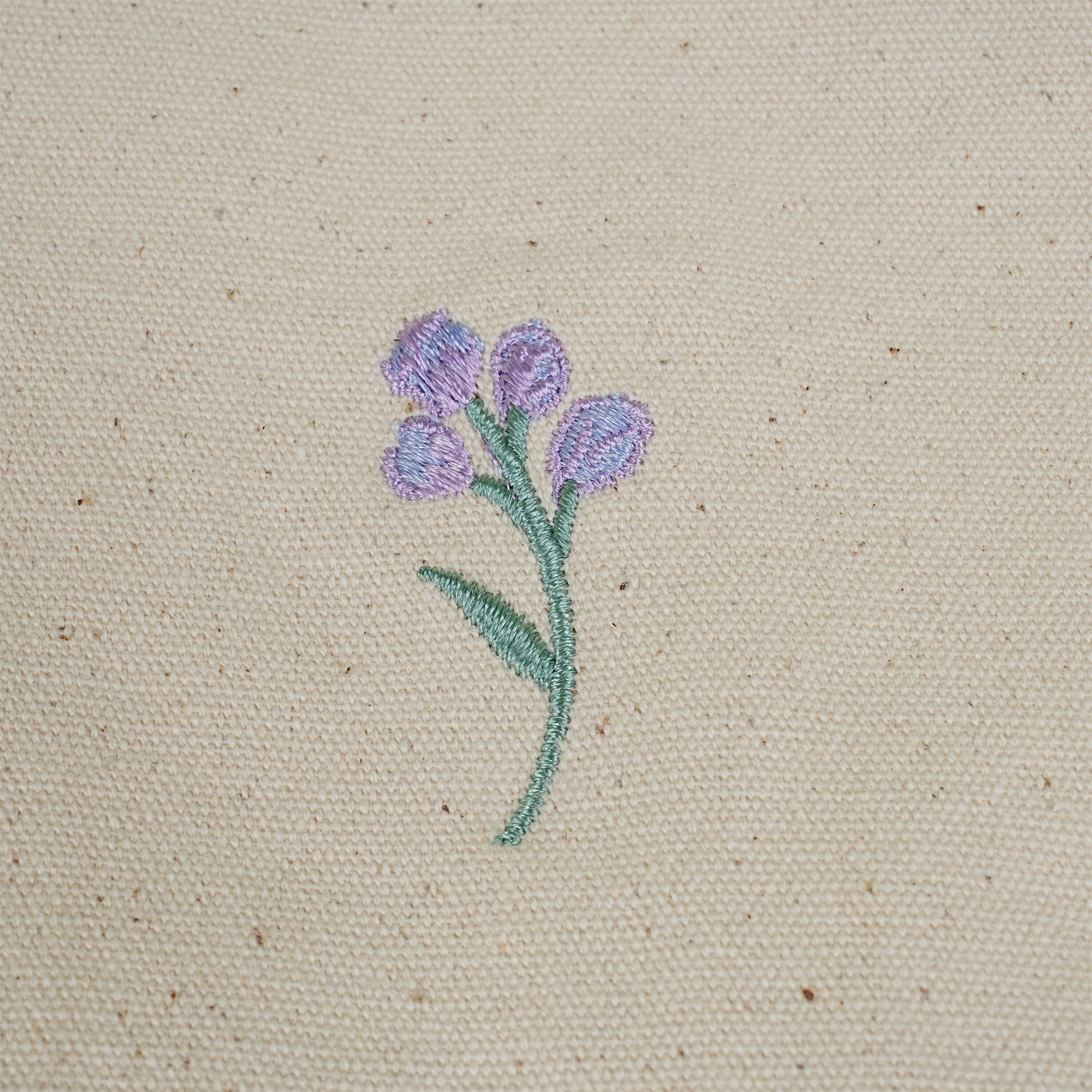 Handamde Embroidered Purple Flowers Tote Bag With Inner Pocket