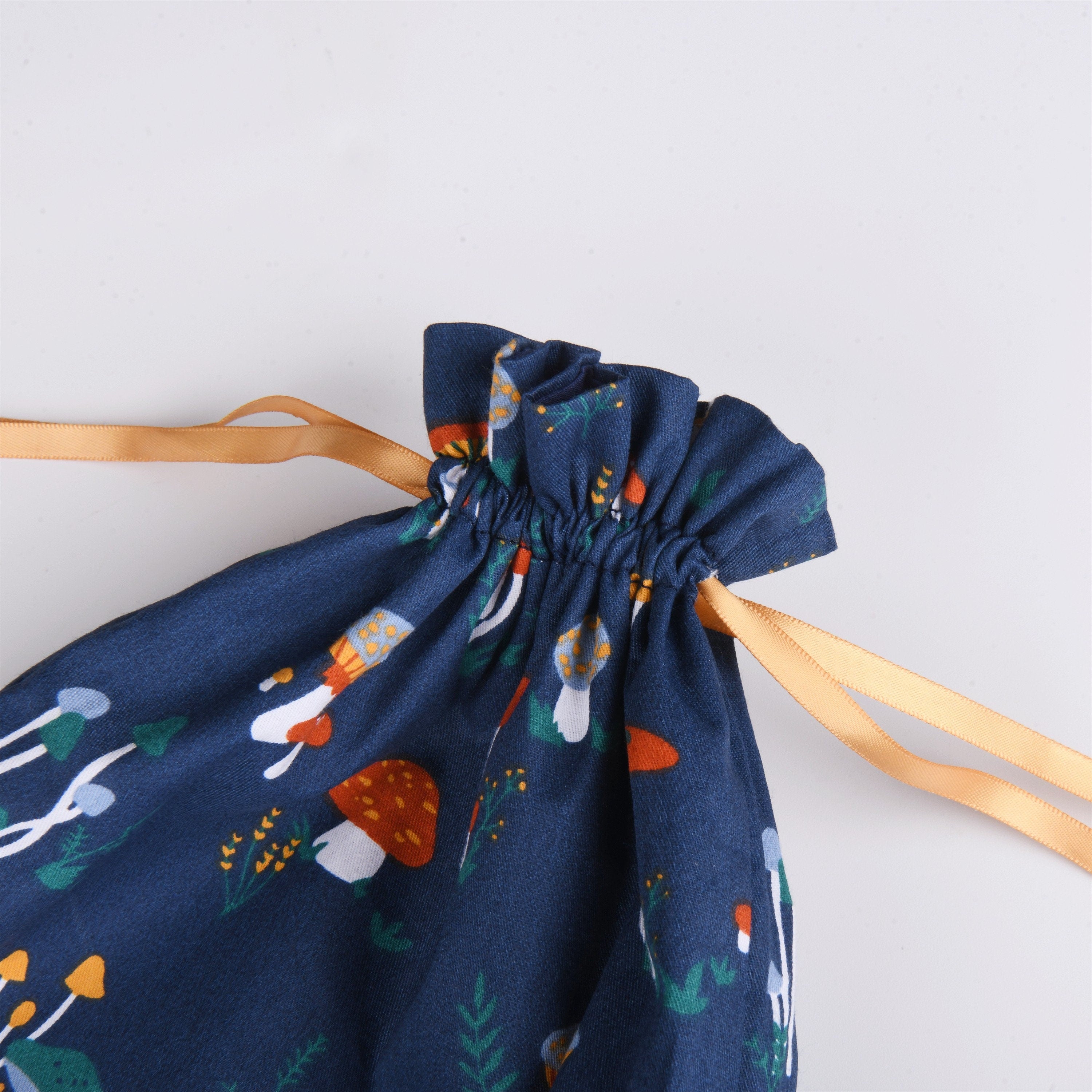S/M/L Handmade Mushroom Blue Drawstring Gift Bags