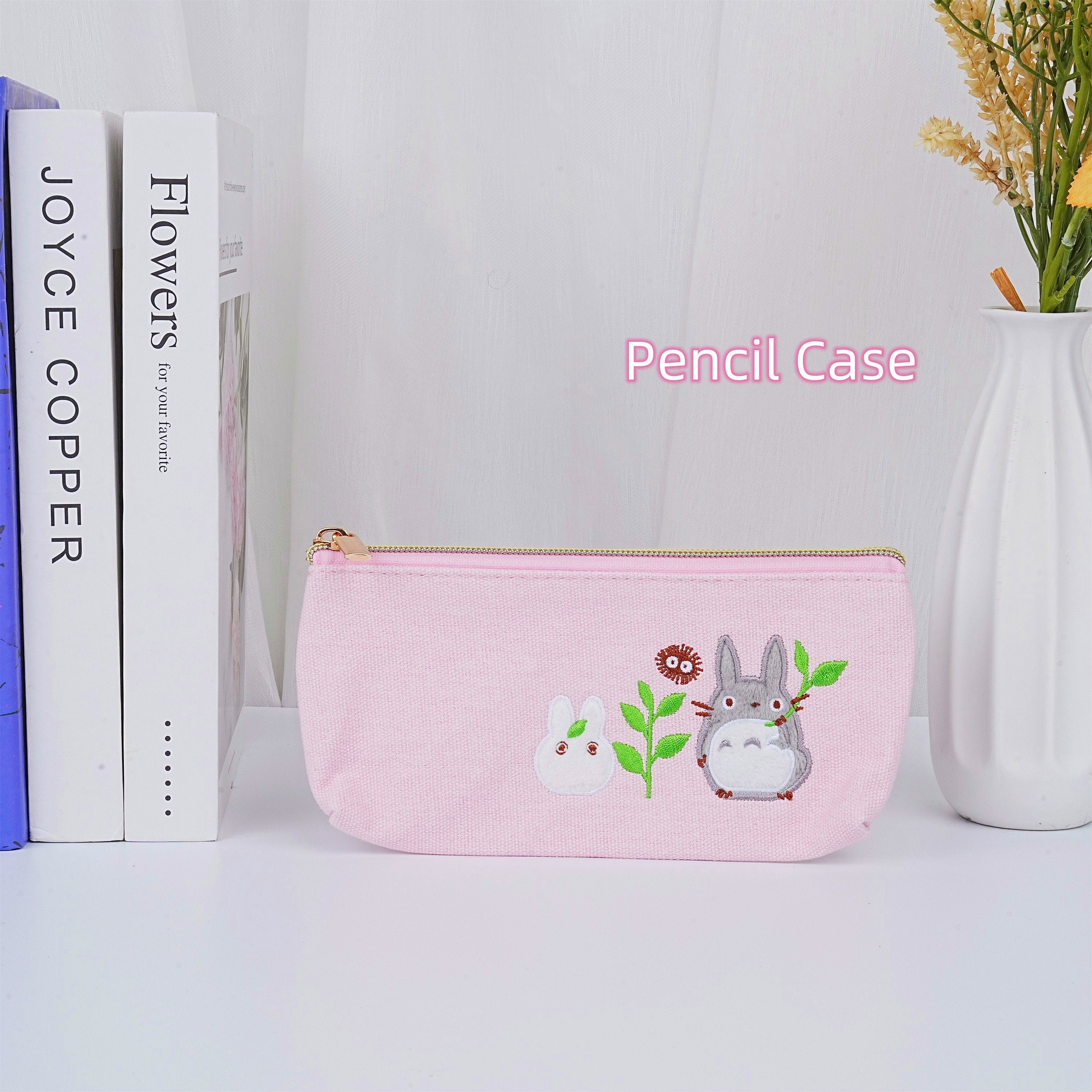 Embroidered Totoro Pink Canvas Cosmetic Bag/Tote Bag