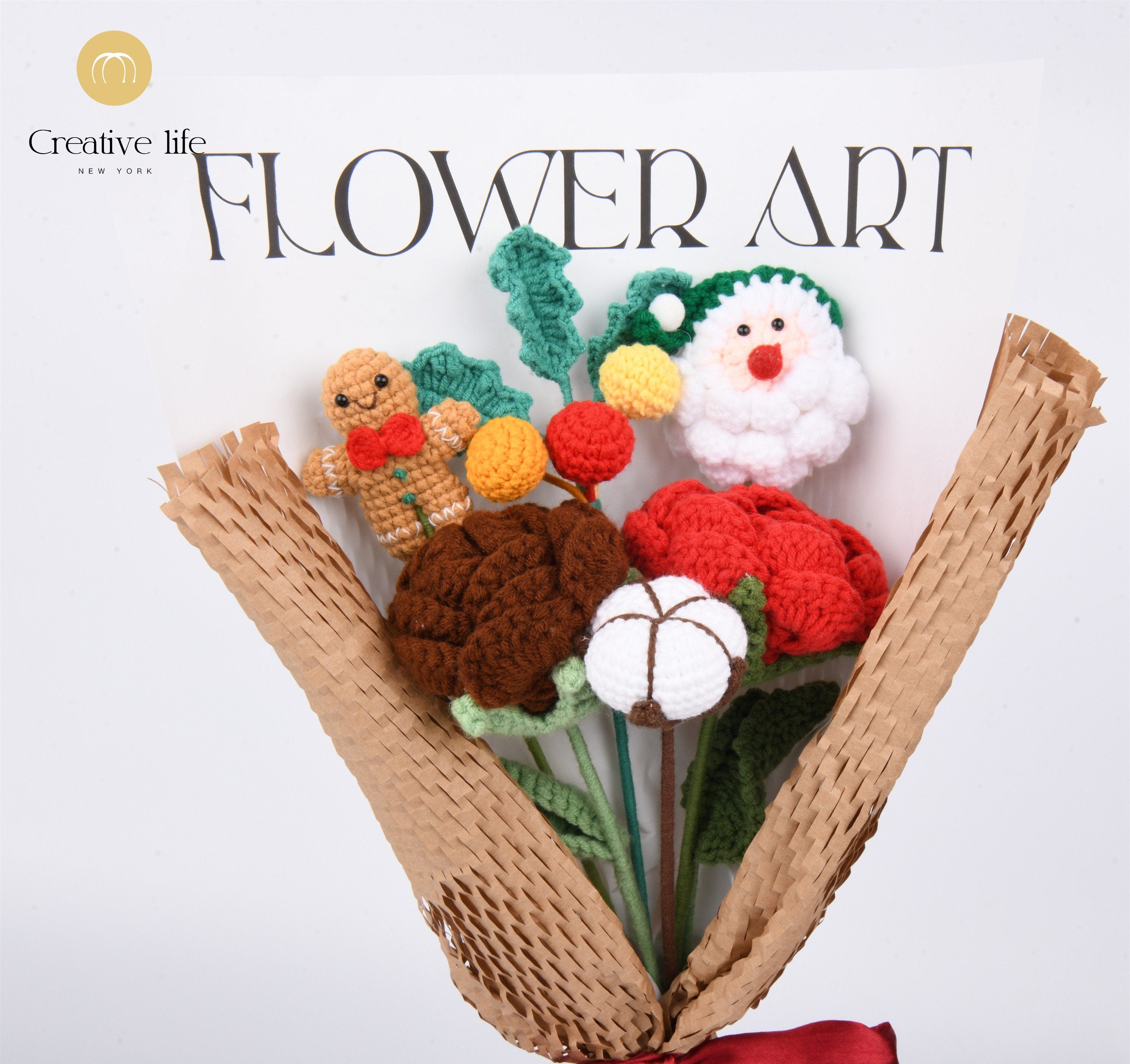 Handmade Santa Claus/Rose/Carnation Crochet Bouquet
