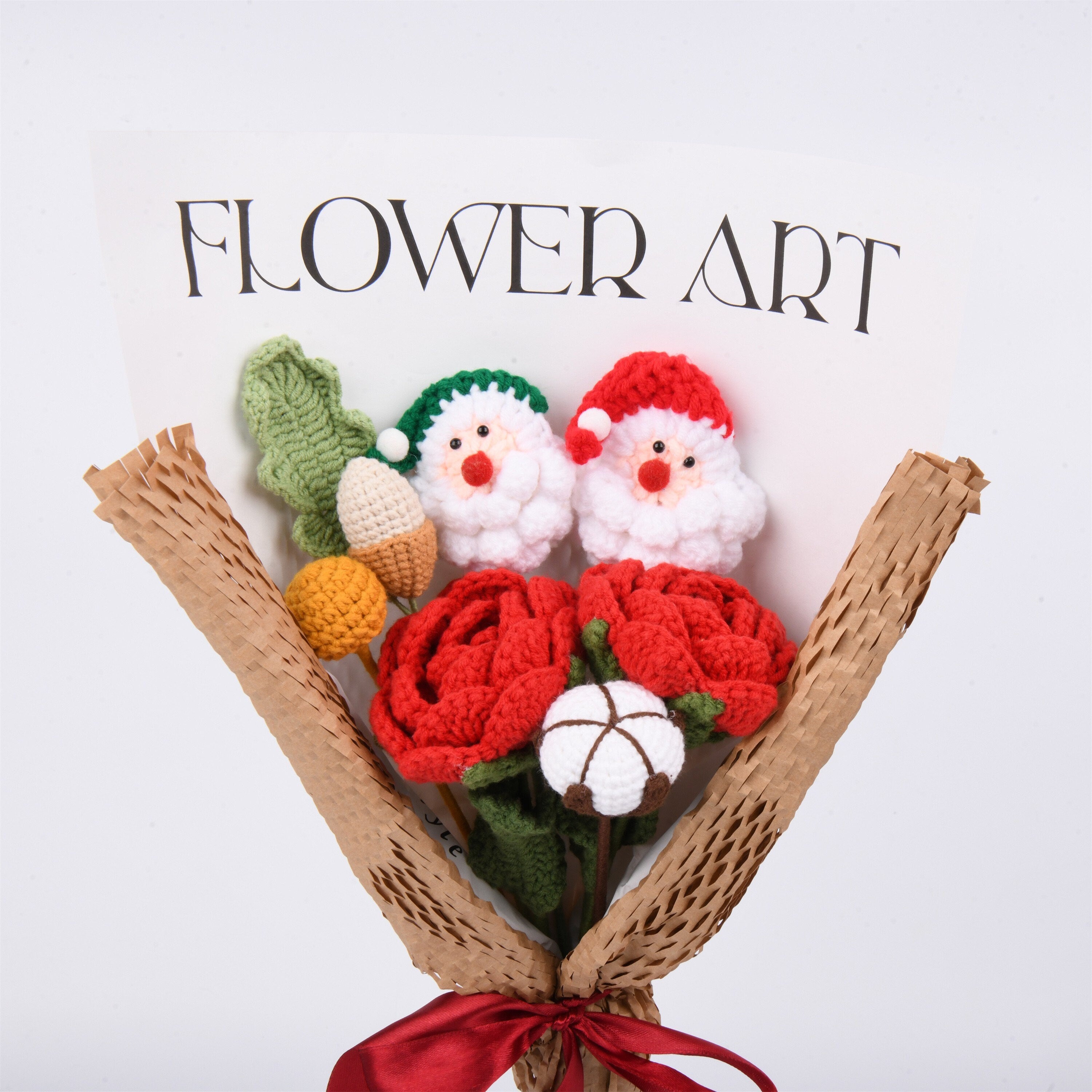 Handmade Santa Claus/Rose/Carnation/Berry/Acorn Crochet Bouquet
