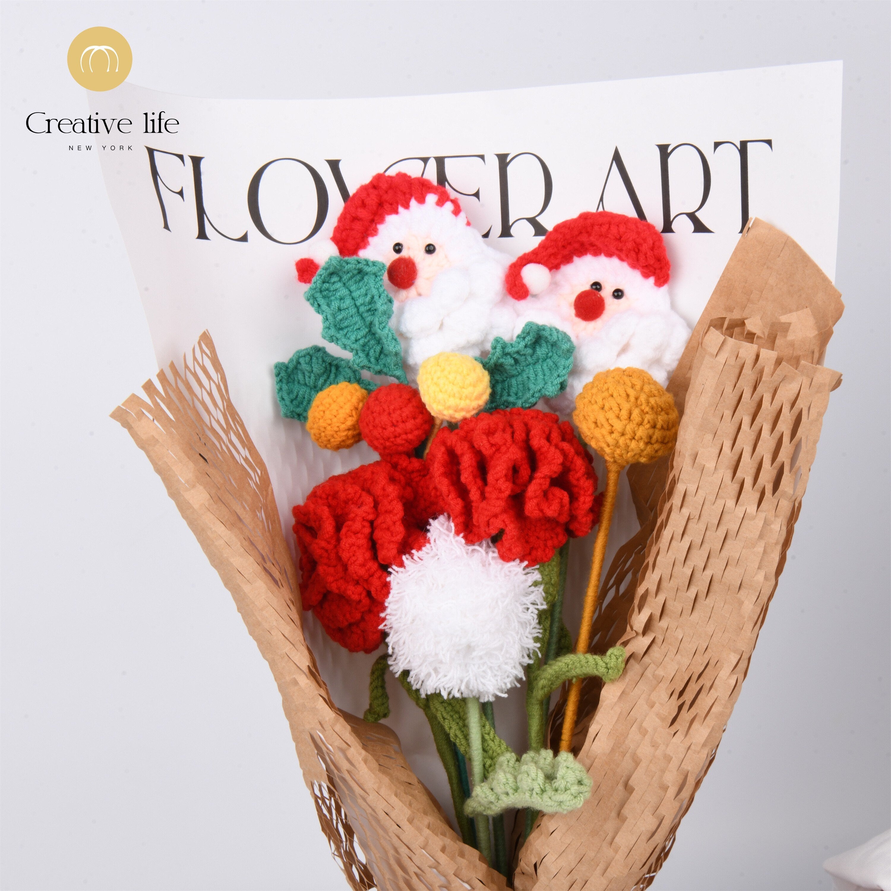 Handmade Santa Claus/Rose/Carnation/Berry/Acorn Crochet Bouquet