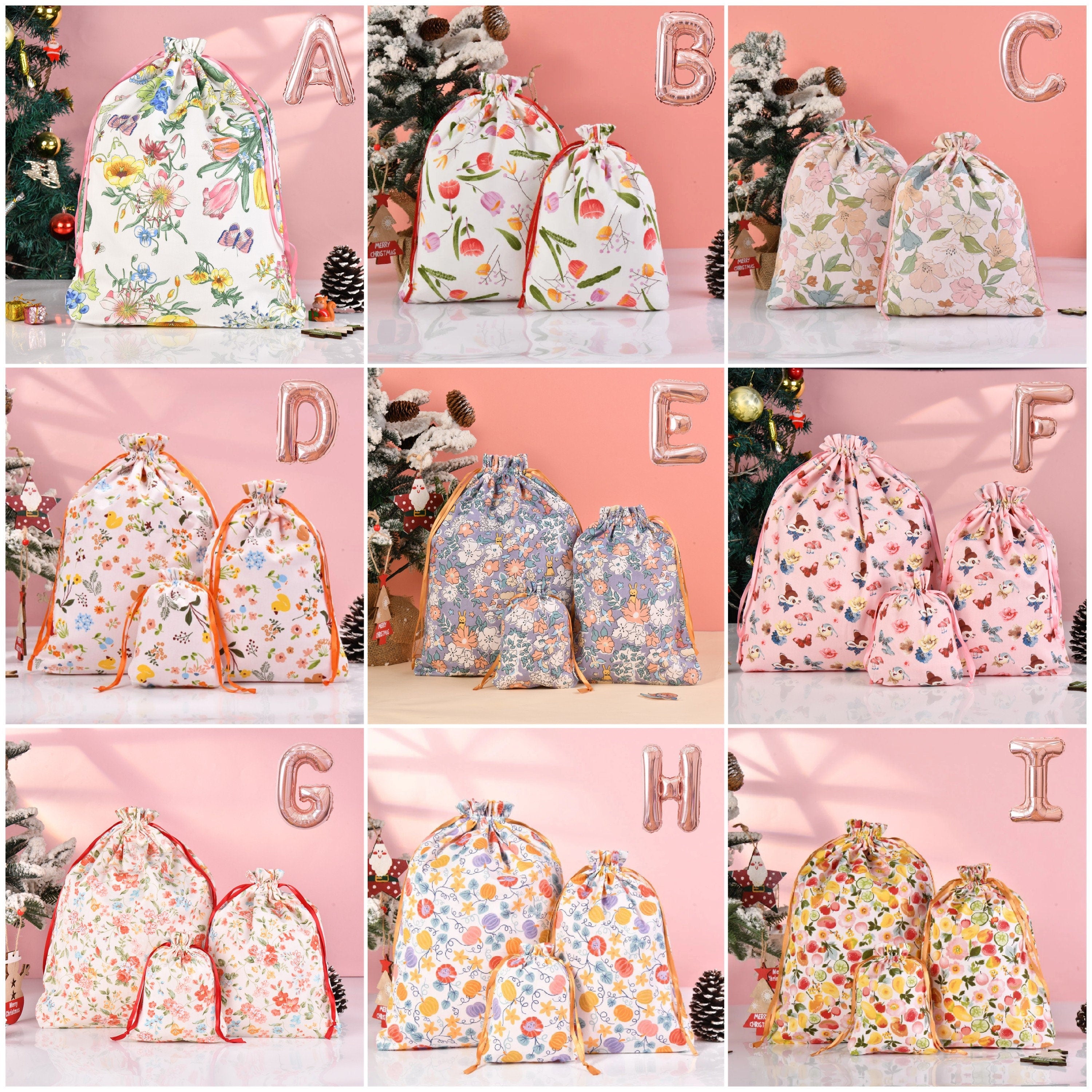 Handmade Floral/Animals Premium Quality Cotton Drawstring Gift Bag