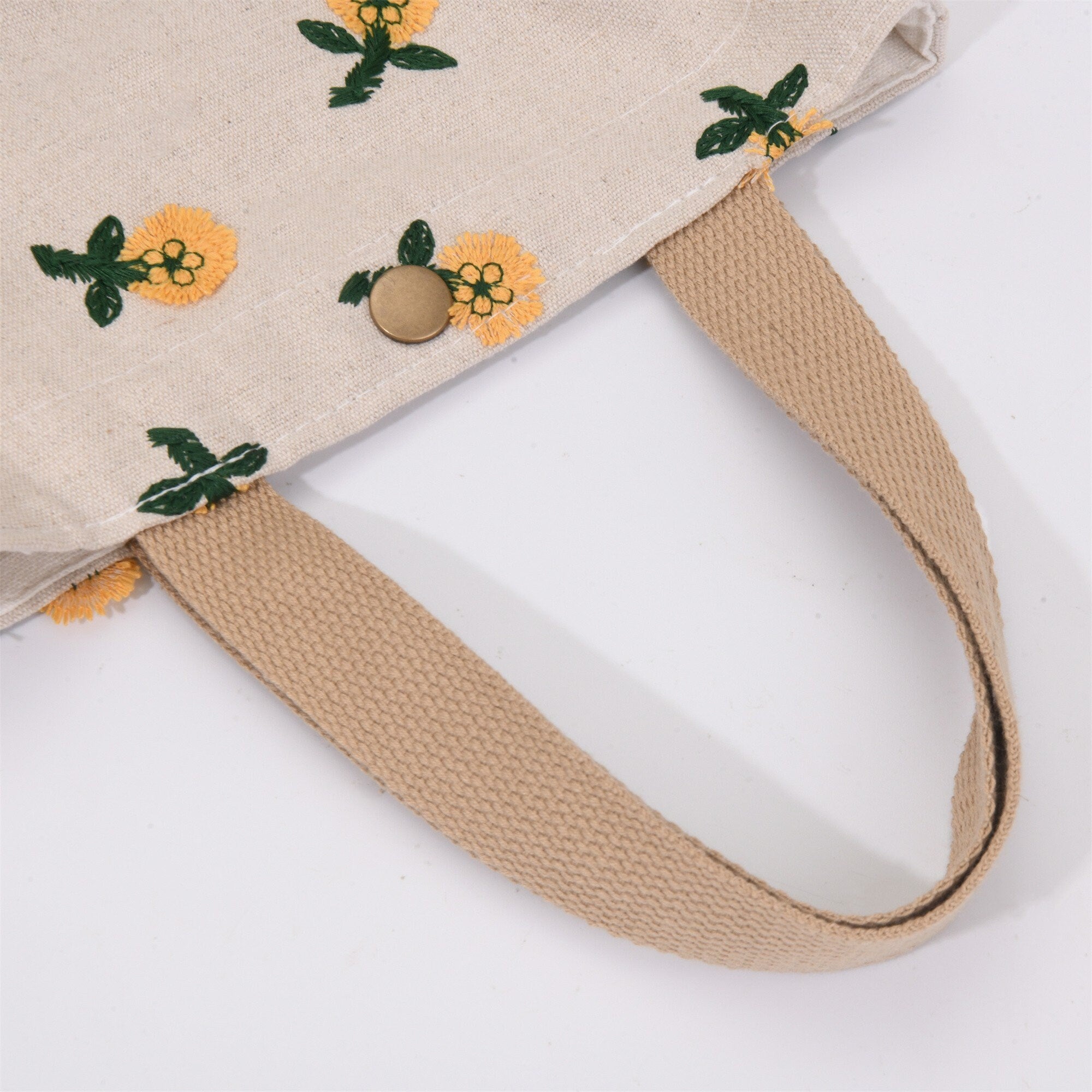 Handmade Cute Cotton Linen Flowers Embroidery Tote Bag