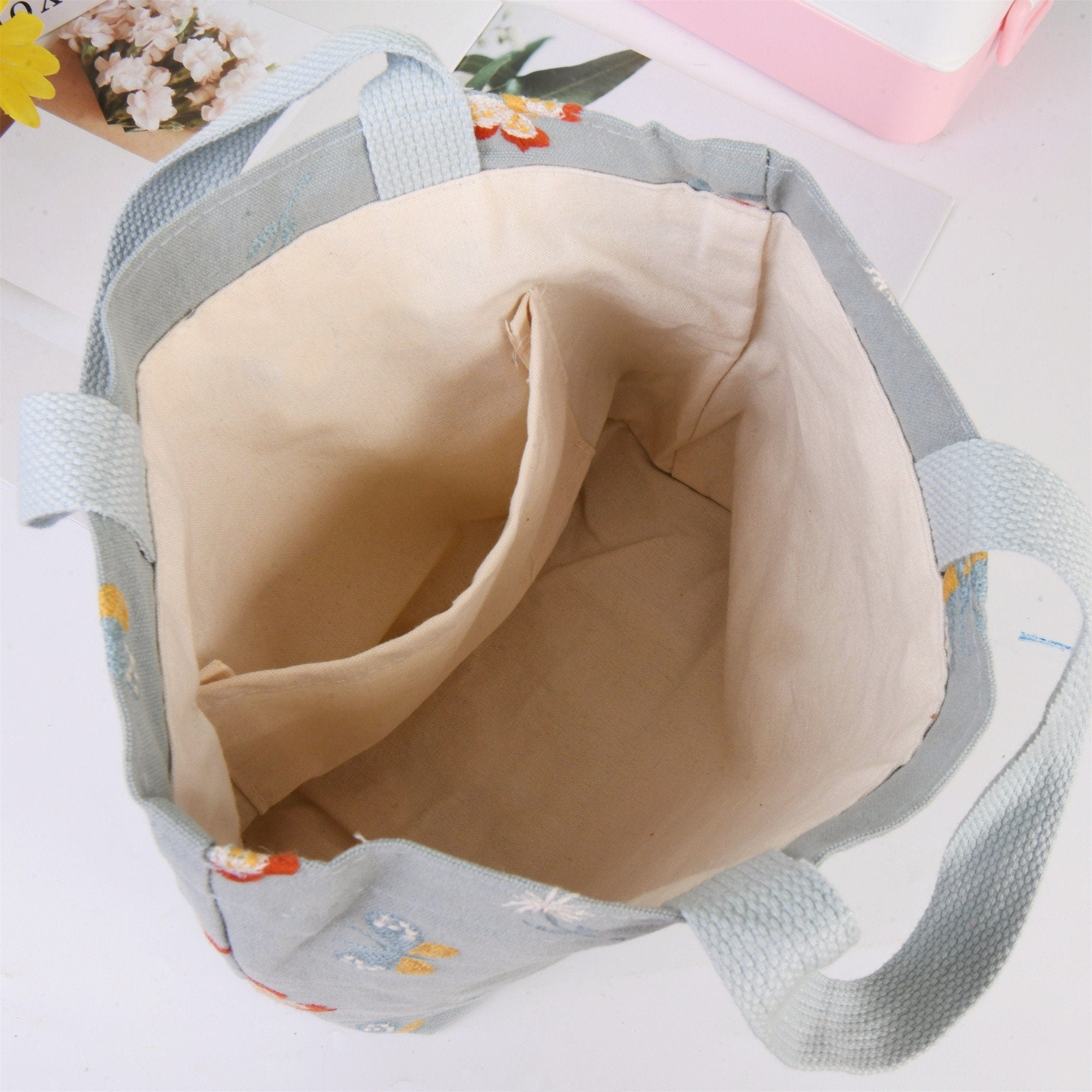 Handmade Butterfly Embroidery Tote Bag with Pocket