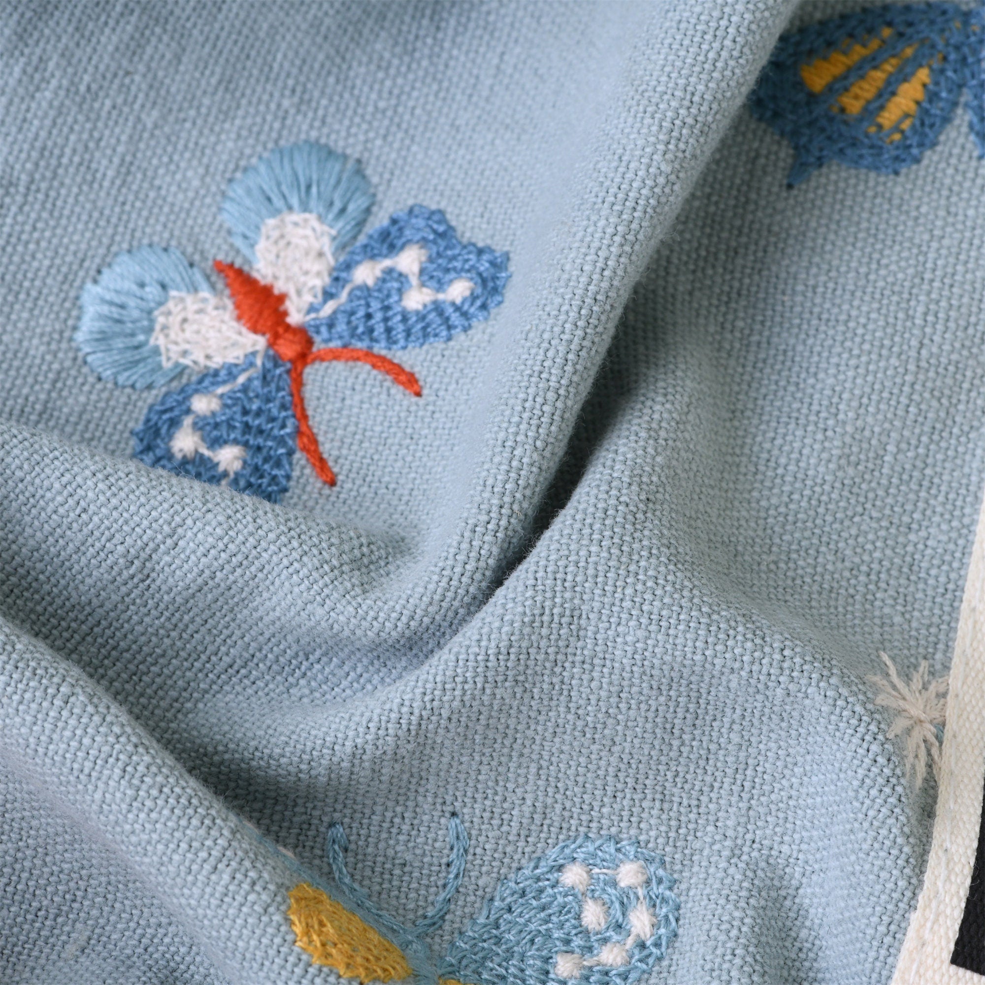 Handmade Butterfly Embroidery Tote Bag with Pocket