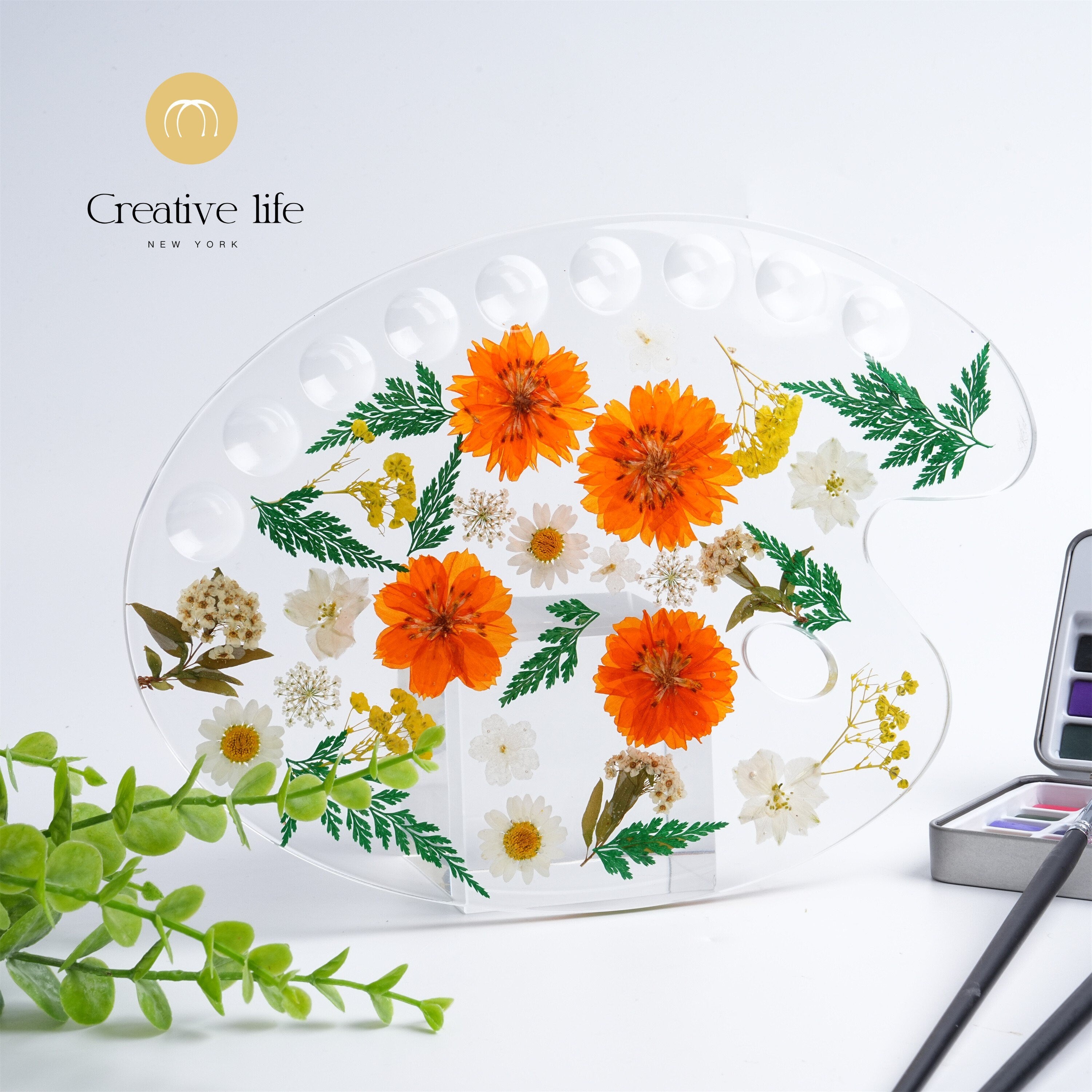 Orange Flower Resin Creative Paint Palette