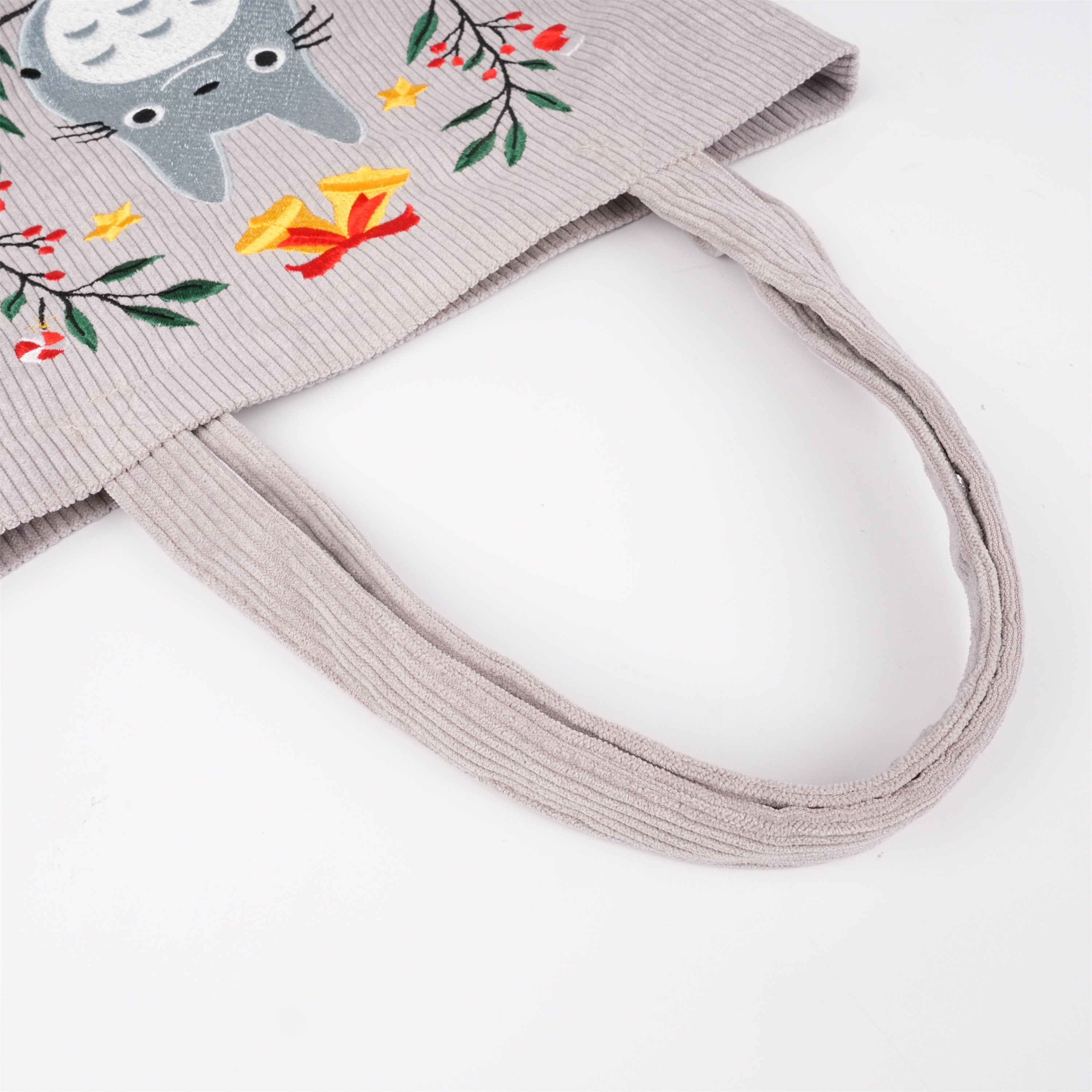 Handmade Embroidered Garland Totoro Corduroy Tote Bag