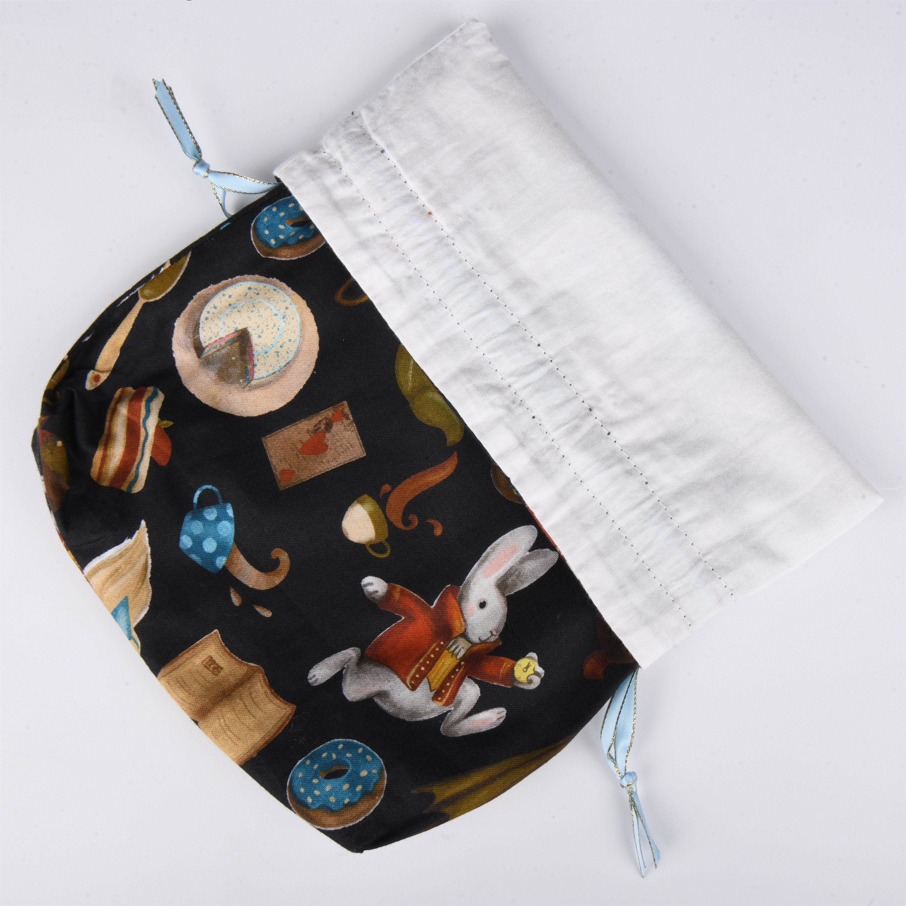 S/M/L Handmade Rabbit Alice Donut Navy Blue Drawstring Gift Bags