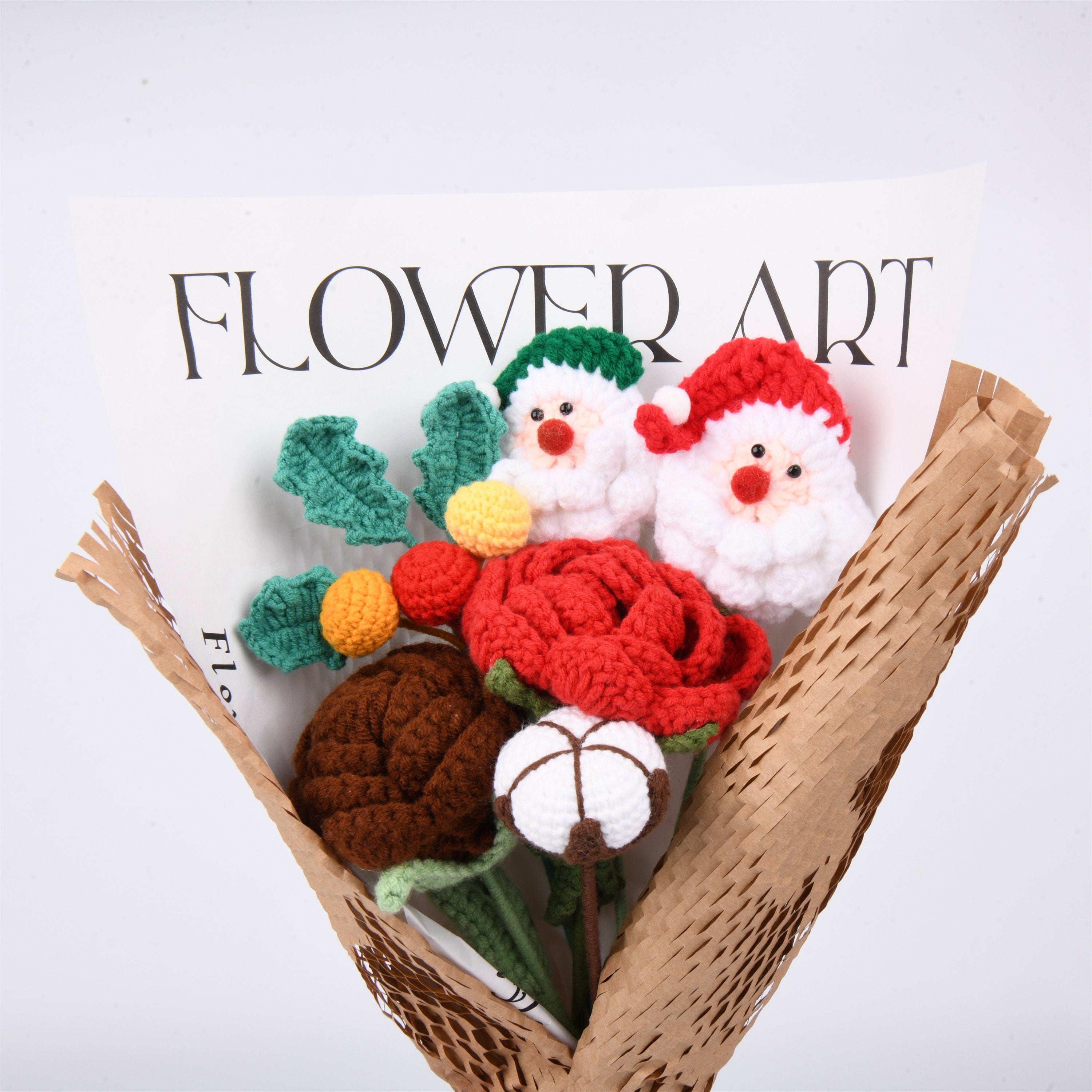Handmade Santa Claus/Rose/Carnation Crochet Bouquet