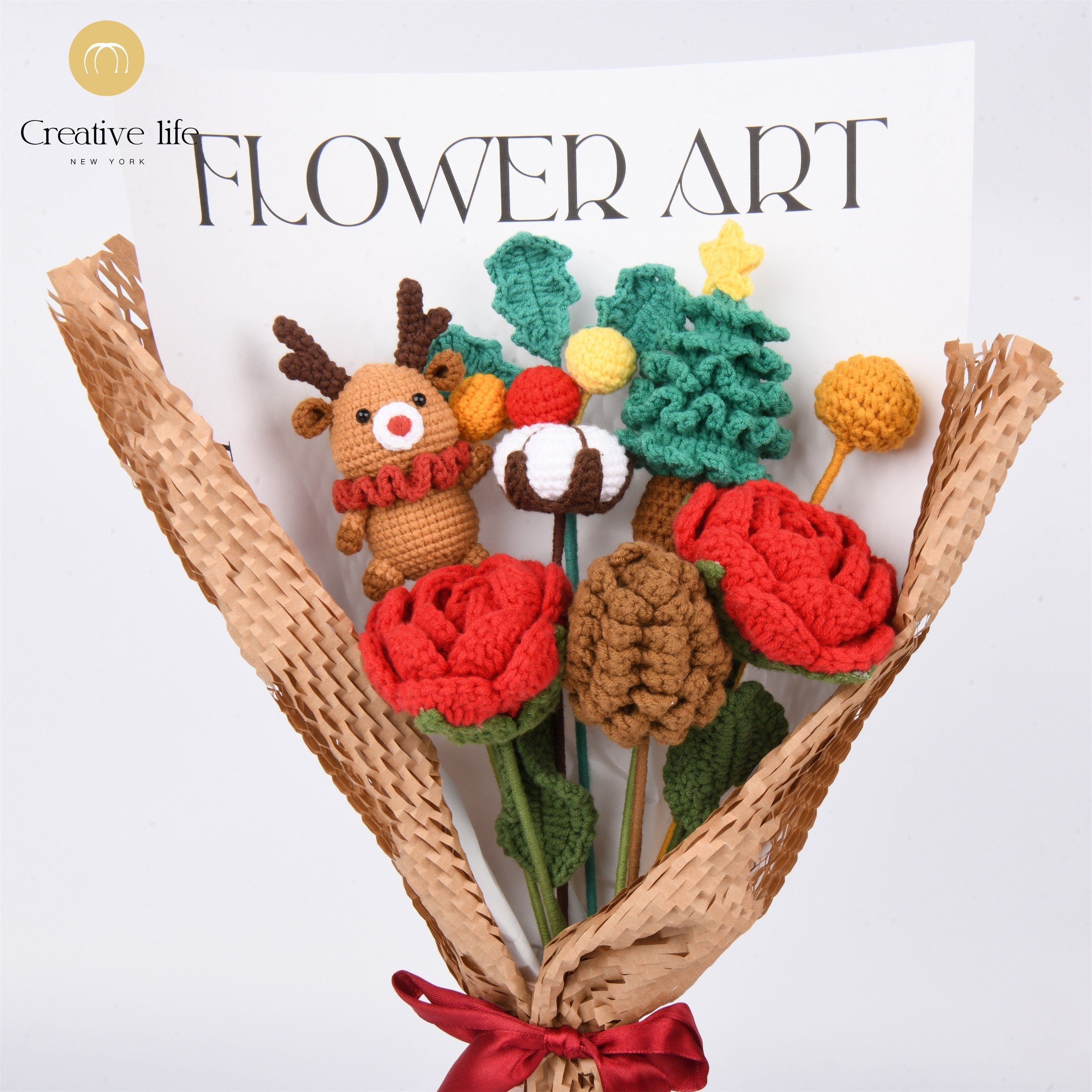 8PCS Handmade Rose/Gingerbread Man Crochet Bouquet
