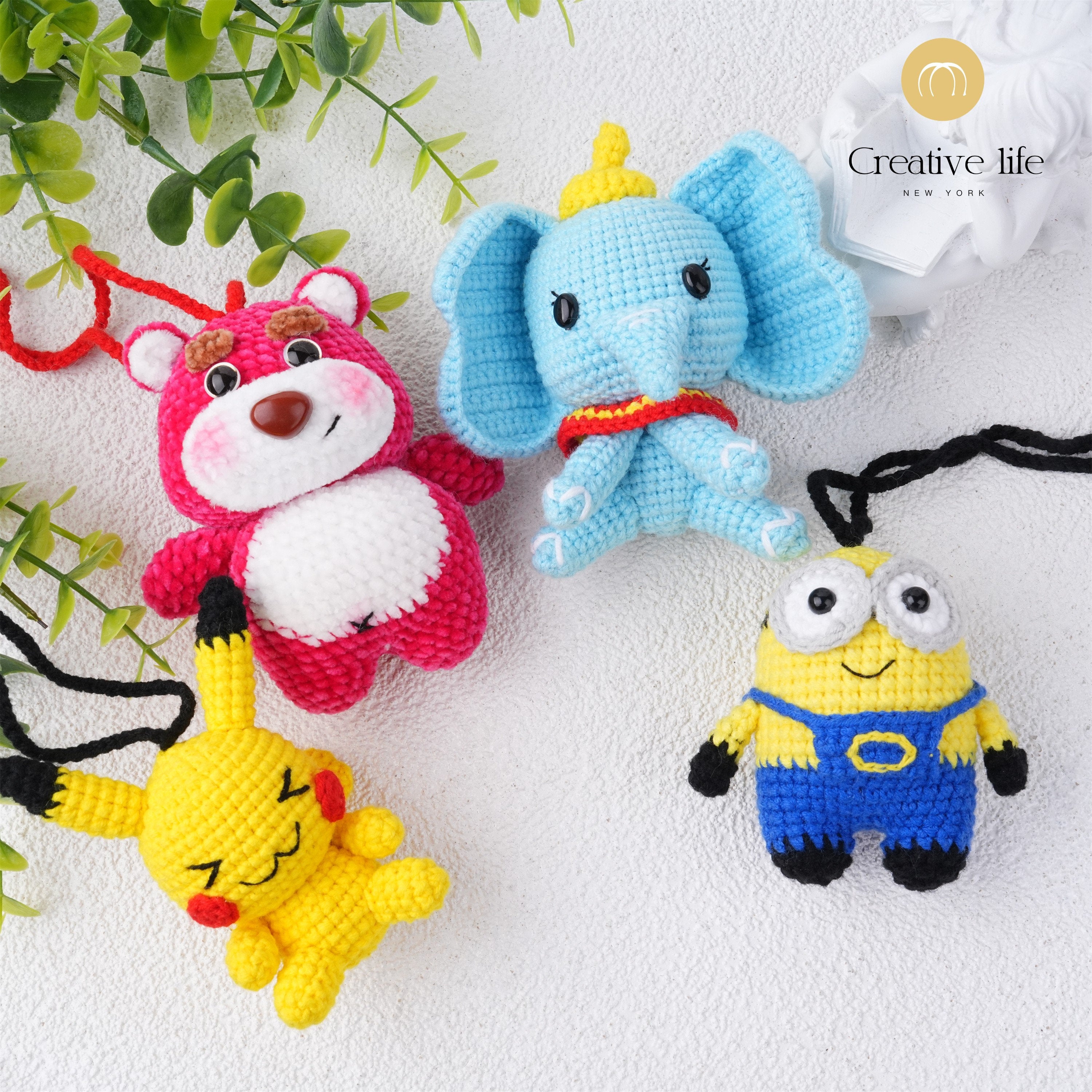 Cute Crochet Elephant/Pikachu/Minions Oranment,Perfect for Bag/car Charms