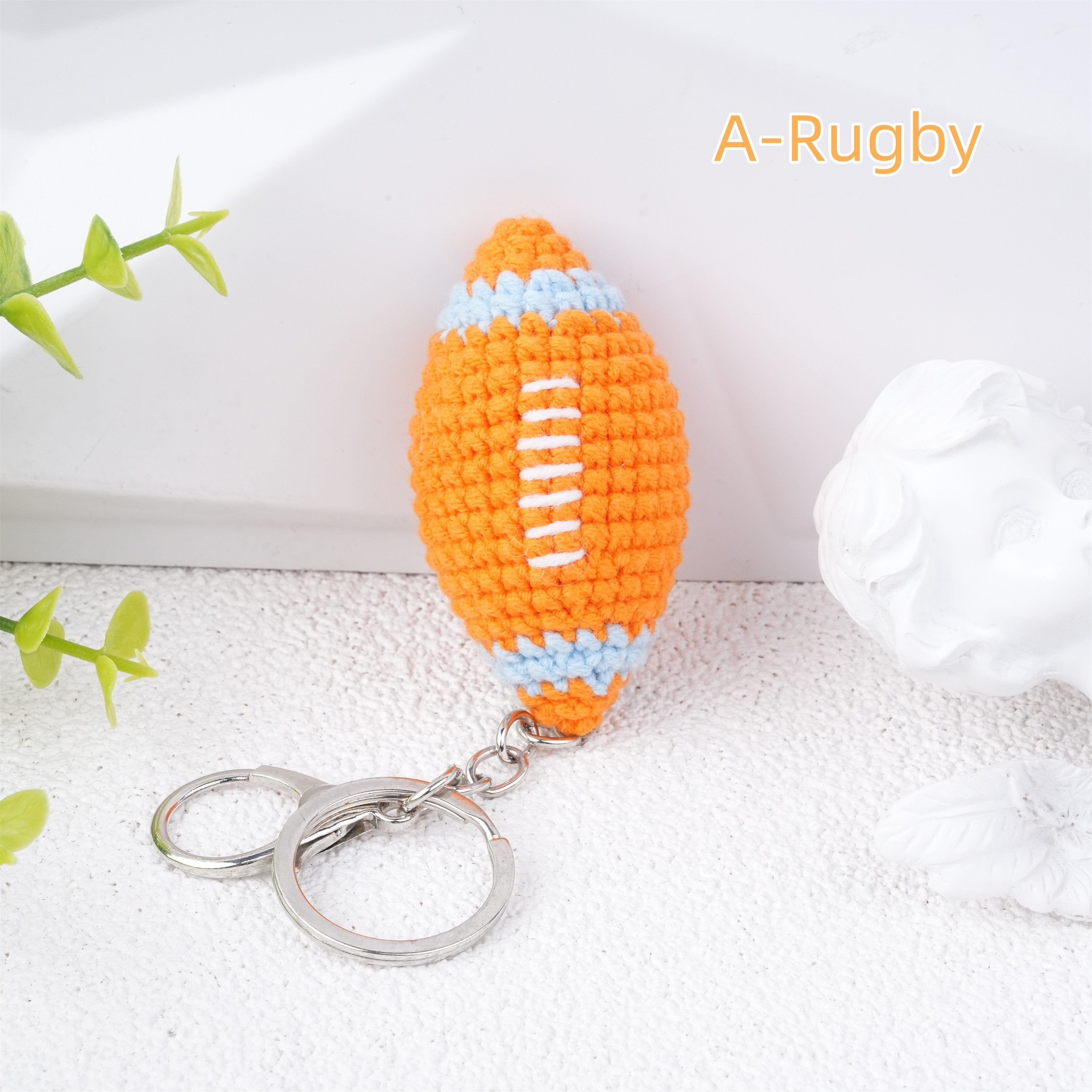 Handmade Crochet Rugby/Basketball Keychain Oranment