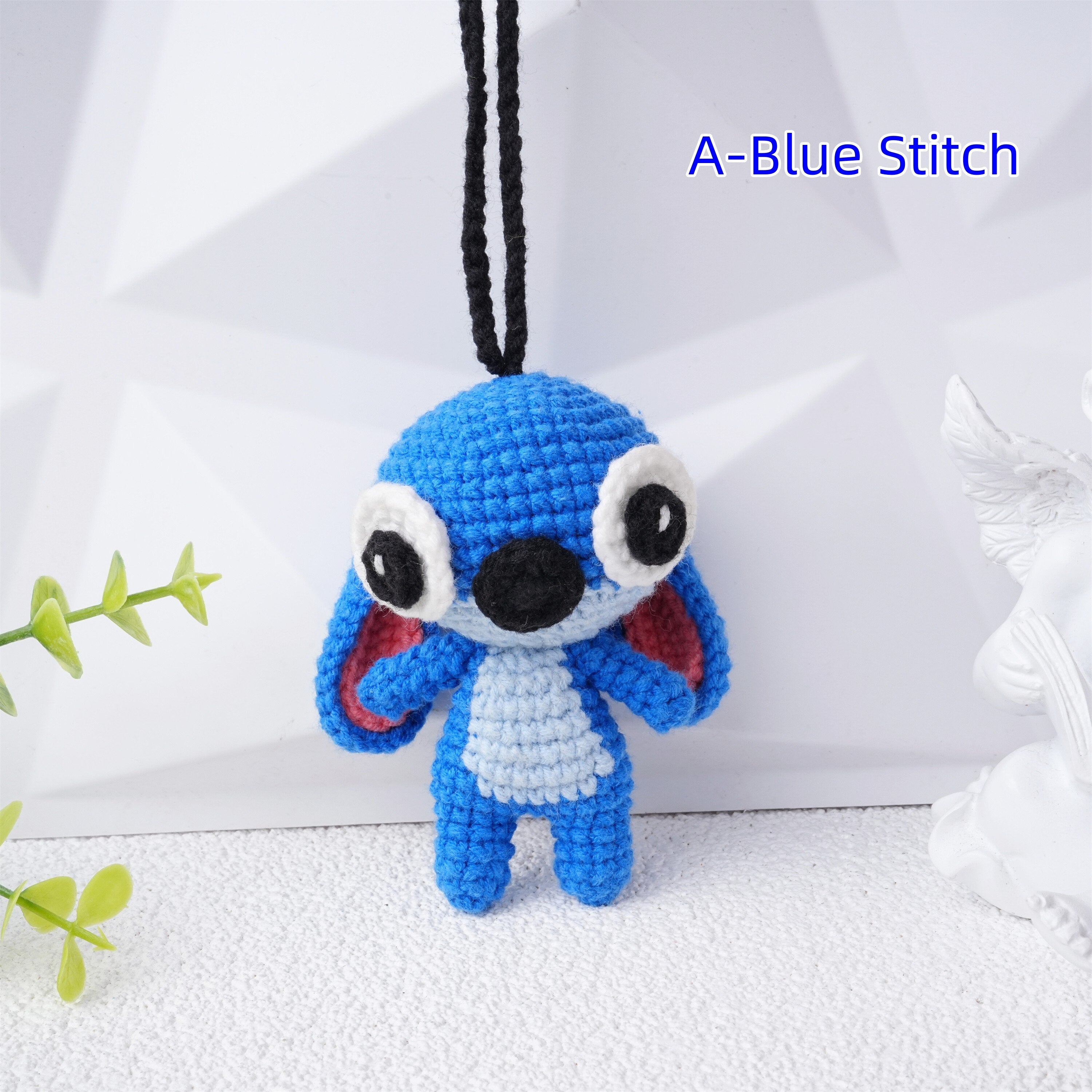 Handmade Crochet Cartoon Pink/Blue Stitch Car Pendant Keychain
