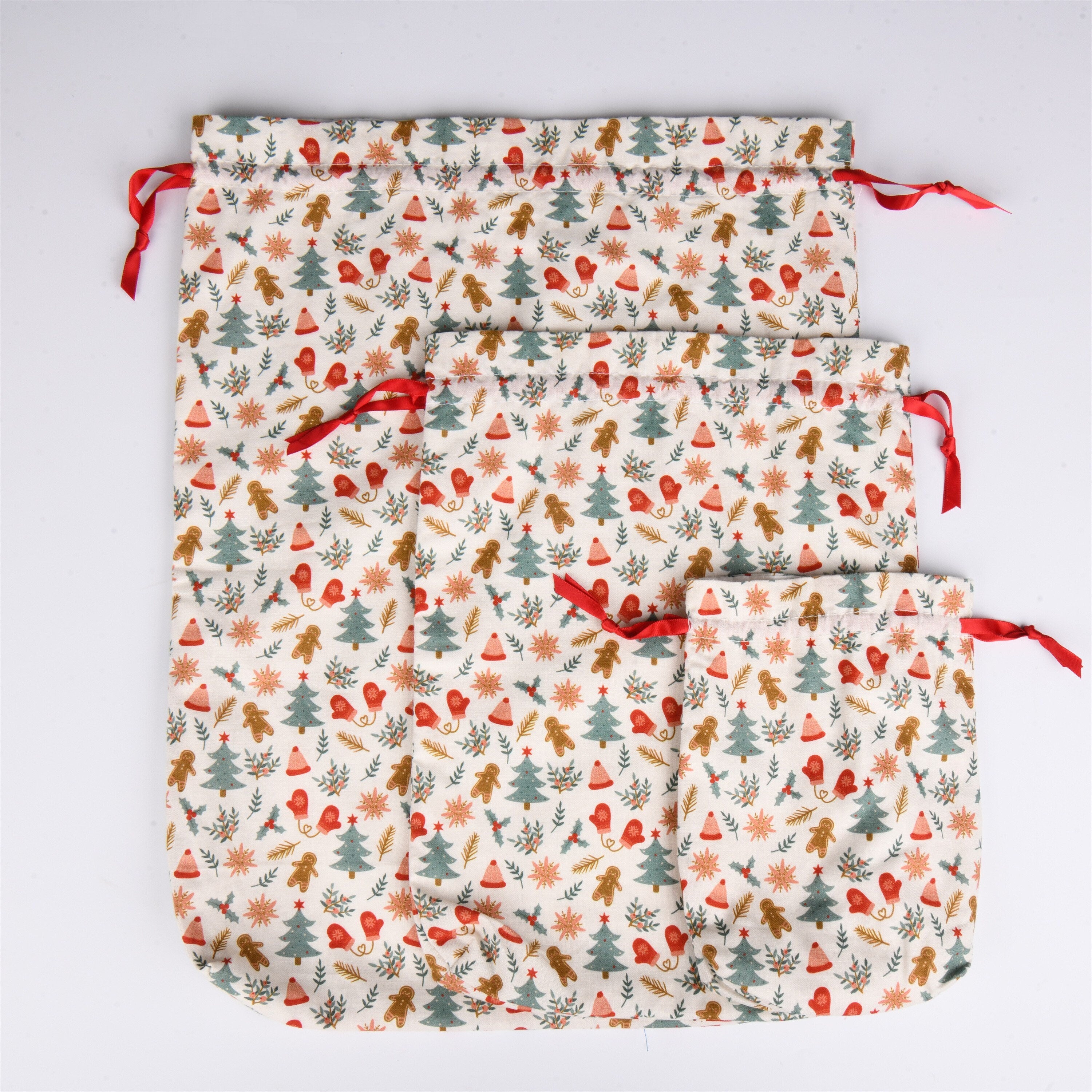 S/M/L Blue Christmas Drawstring Gift Bags